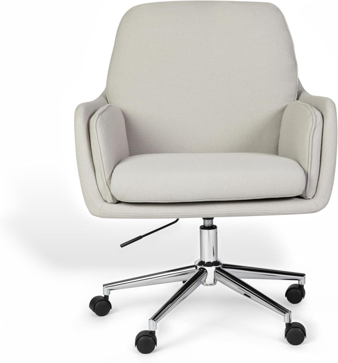 imageMartha Stewart Clara Swivel Task Chair with Double Cushions for Home Office in Off White Boucle with Polished Brass FrameBedford Gray FabricPolished Nickel Frame