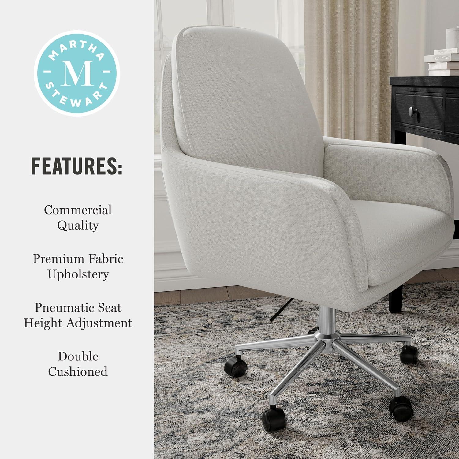 imageMartha Stewart Clara Swivel Task Chair with Double Cushions for Home Office in Off White Boucle with Polished Brass FrameBedford Gray FabricPolished Nickel Frame
