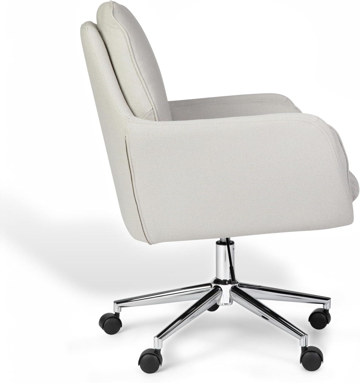 imageMartha Stewart Clara Swivel Task Chair with Double Cushions for Home Office in Off White Boucle with Polished Brass FrameBedford Gray FabricPolished Nickel Frame