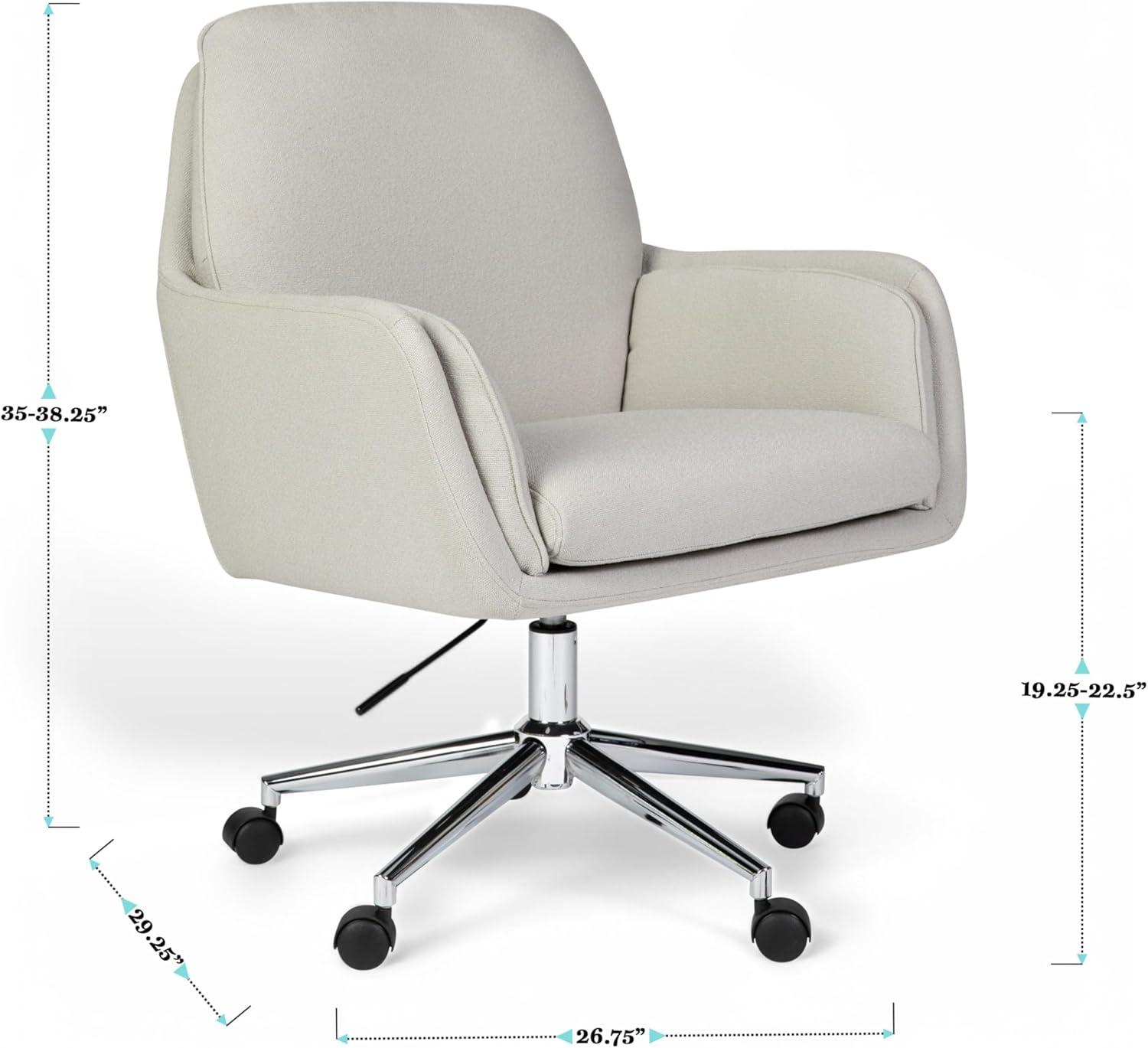 imageMartha Stewart Clara Swivel Task Chair with Double Cushions for Home Office in Off White Boucle with Polished Brass FrameBedford Gray FabricPolished Nickel Frame