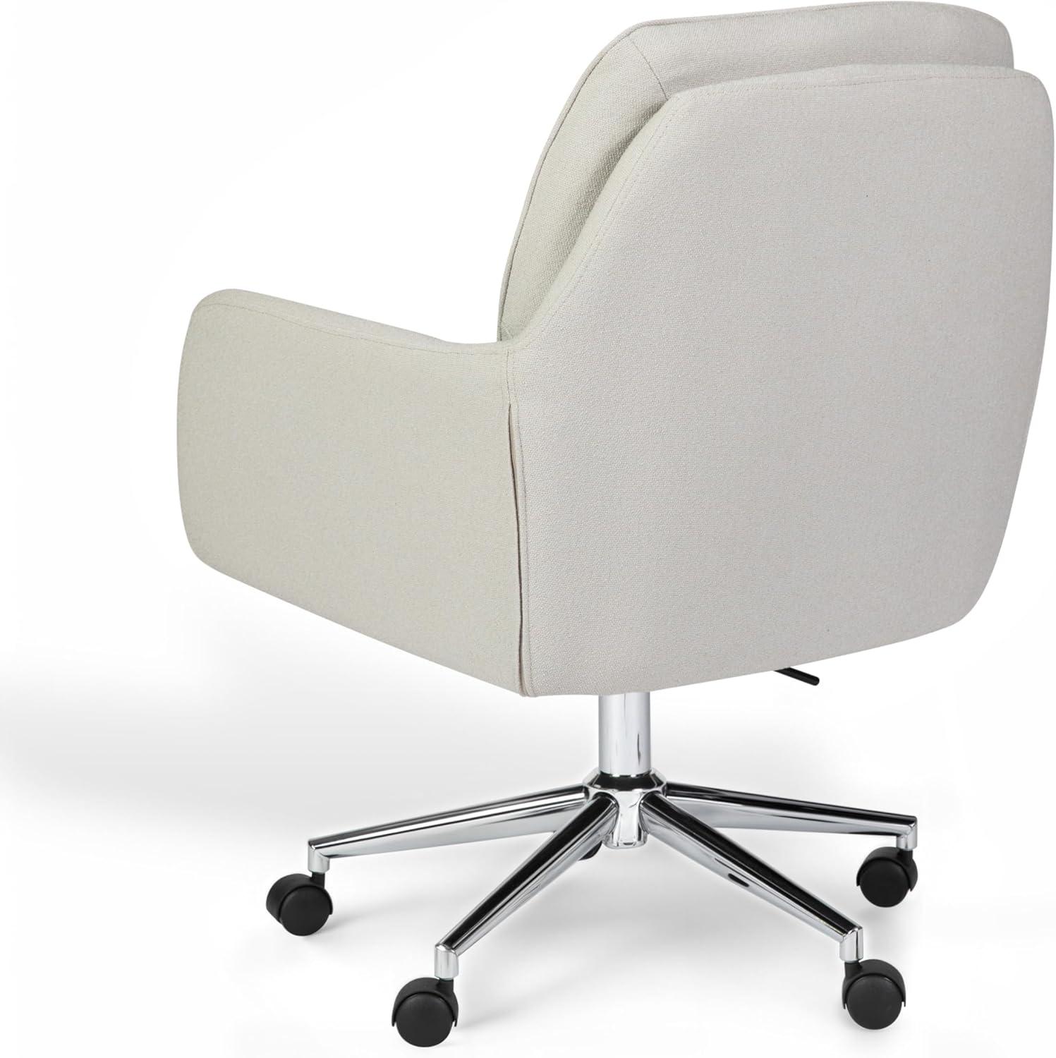 imageMartha Stewart Clara Swivel Task Chair with Double Cushions for Home Office in Off White Boucle with Polished Brass FrameBedford Gray FabricPolished Nickel Frame