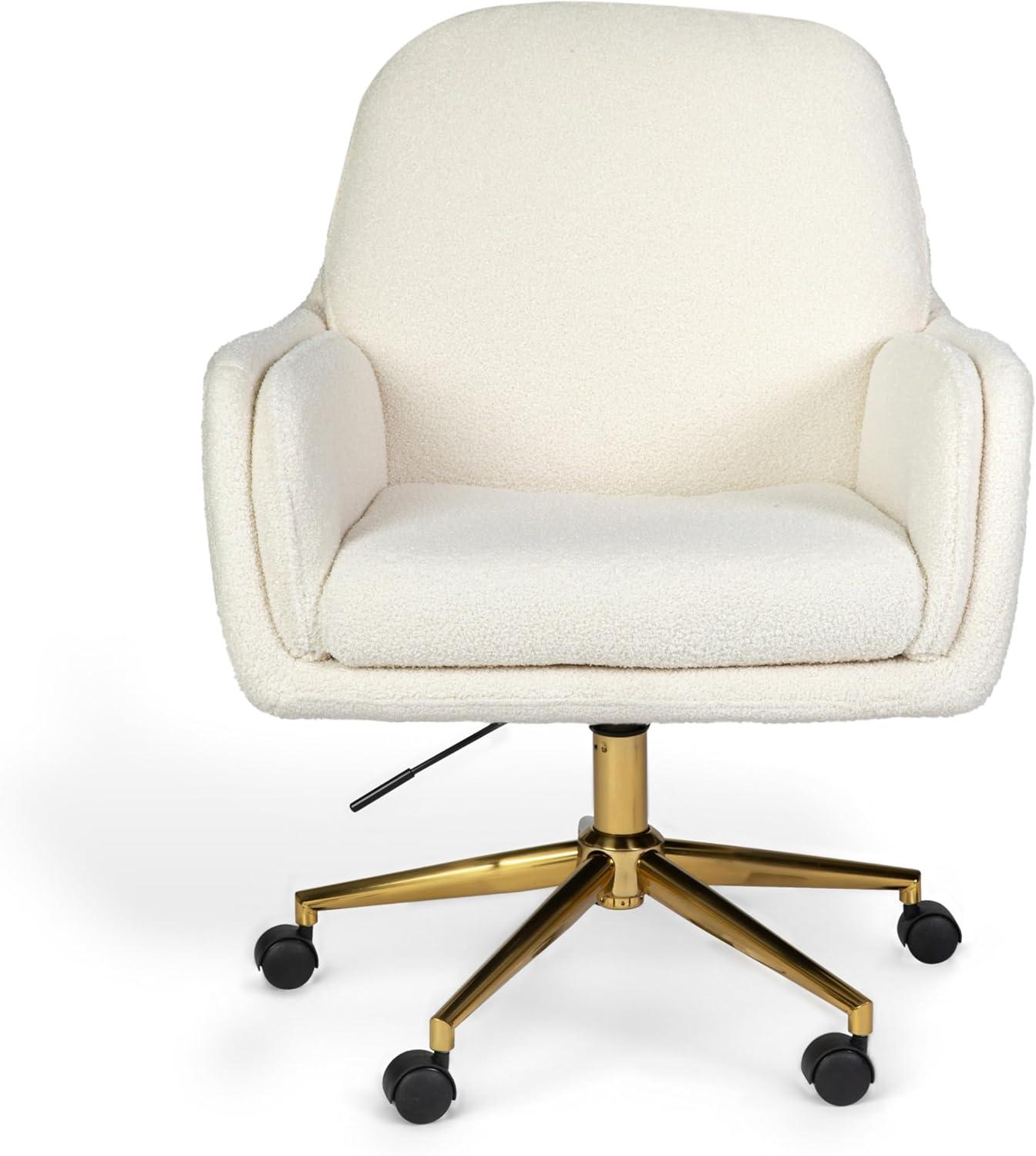 imageMartha Stewart Clara Swivel Task Chair with Double Cushions for Home Office in Off White Boucle with Polished Brass FrameOff White BouclePolished Brass Frame