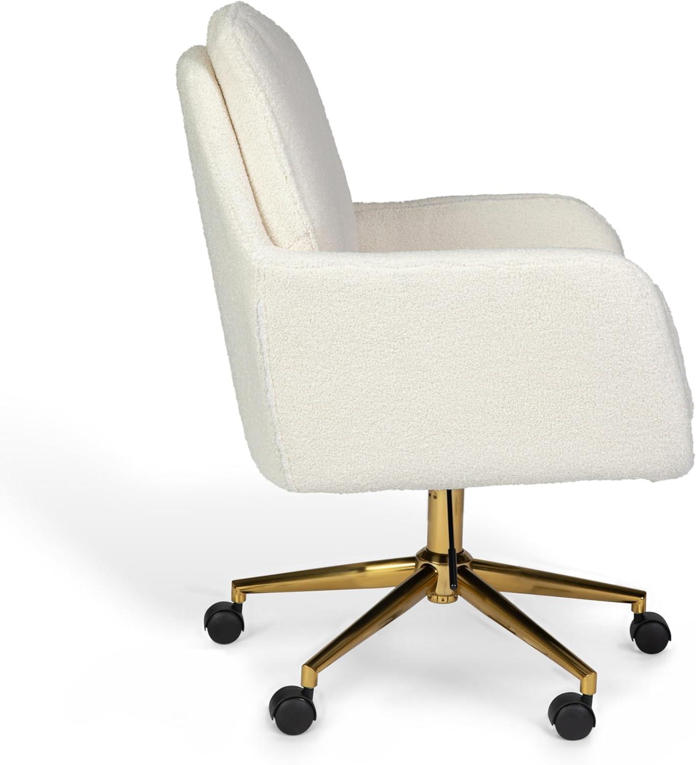 imageMartha Stewart Clara Swivel Task Chair with Double Cushions for Home Office in Off White Boucle with Polished Brass FrameOff White BouclePolished Brass Frame