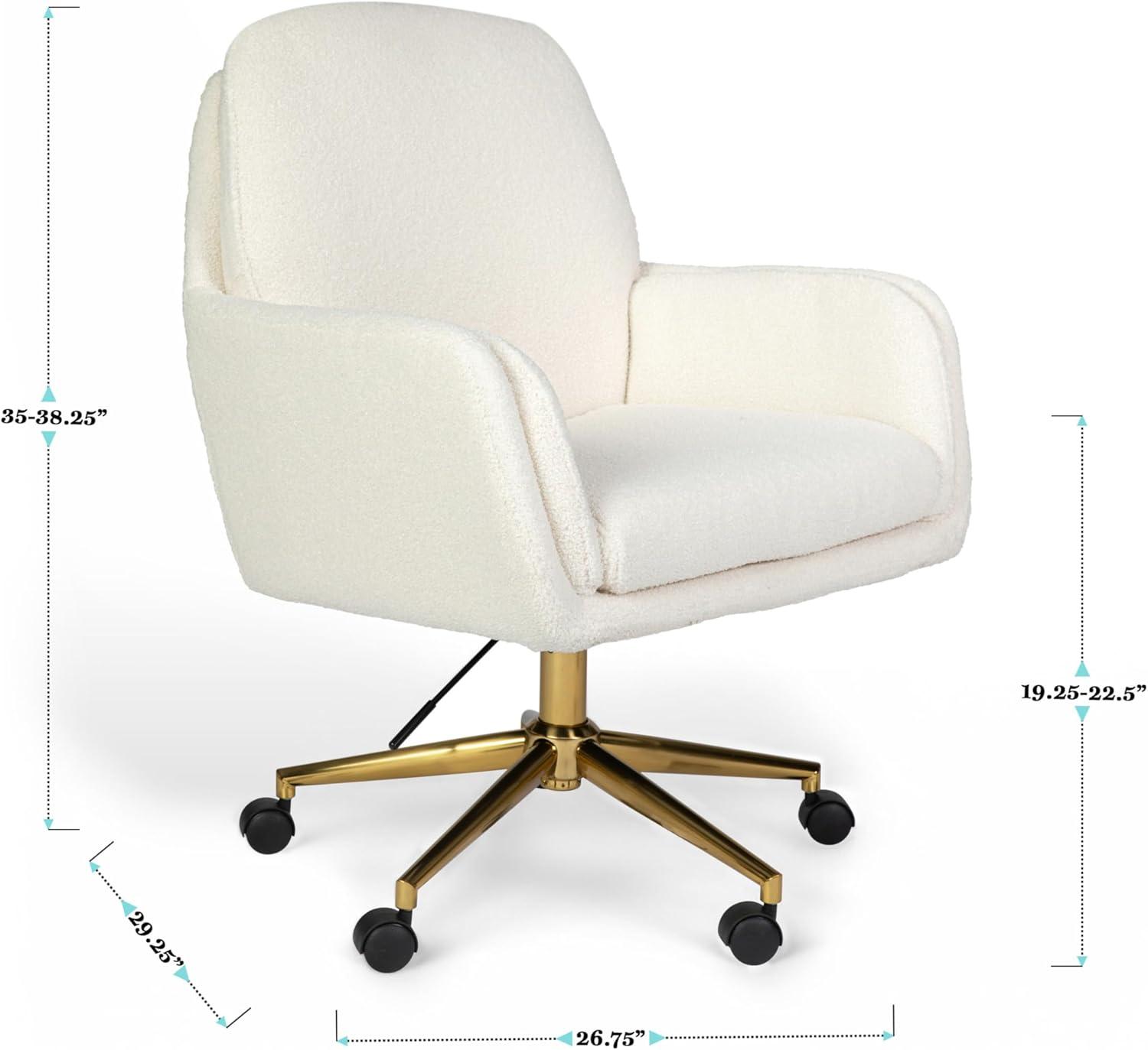 imageMartha Stewart Clara Swivel Task Chair with Double Cushions for Home Office in Off White Boucle with Polished Brass FrameOff White BouclePolished Brass Frame