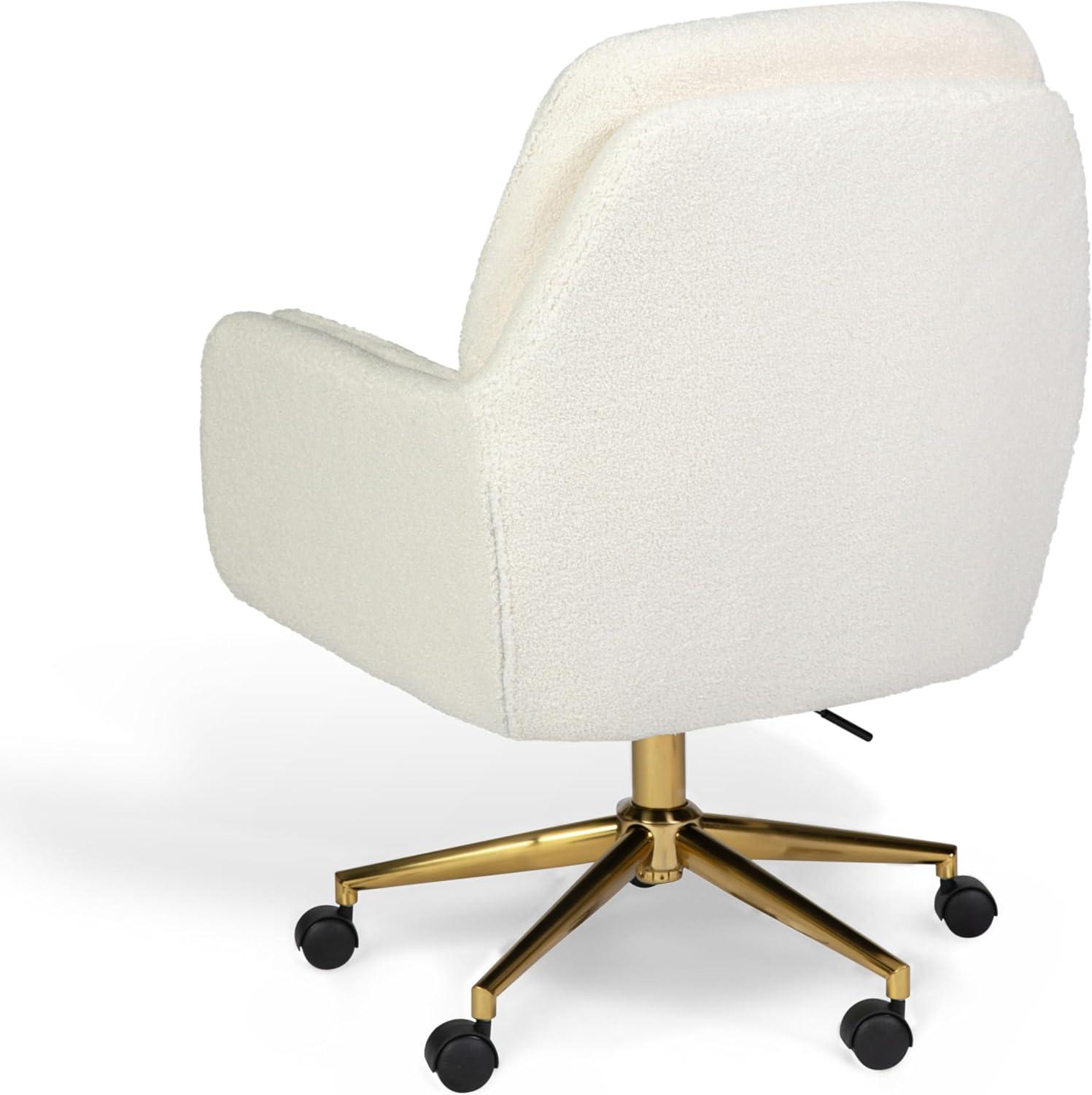 imageMartha Stewart Clara Swivel Task Chair with Double Cushions for Home Office in Off White Boucle with Polished Brass FrameOff White BouclePolished Brass Frame
