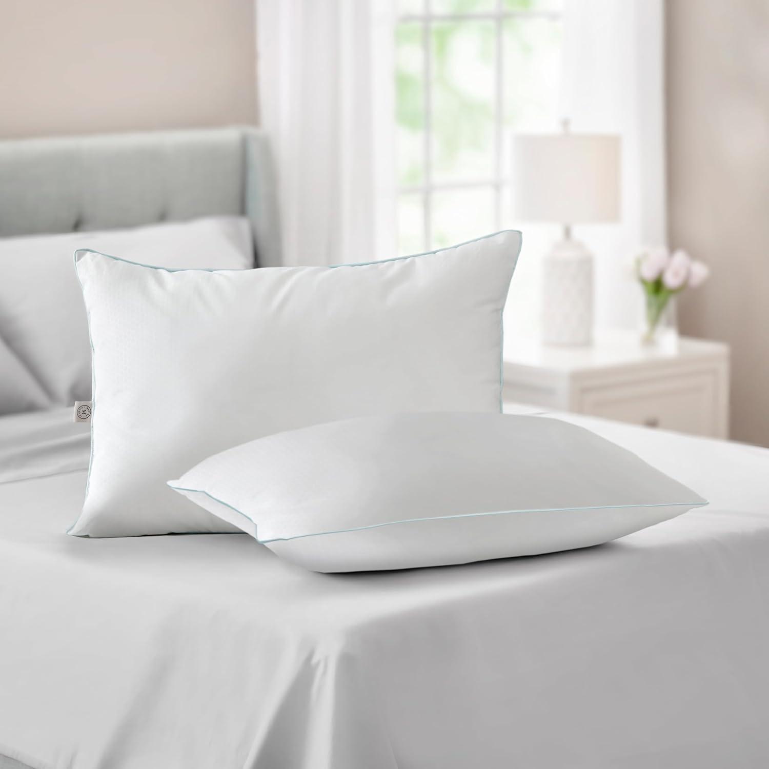 imageMartha Stewart Classic Comfort Down Alternative Pillows King Size Set of 2 Firm Support for Stomach Back and Side SleepersWhite