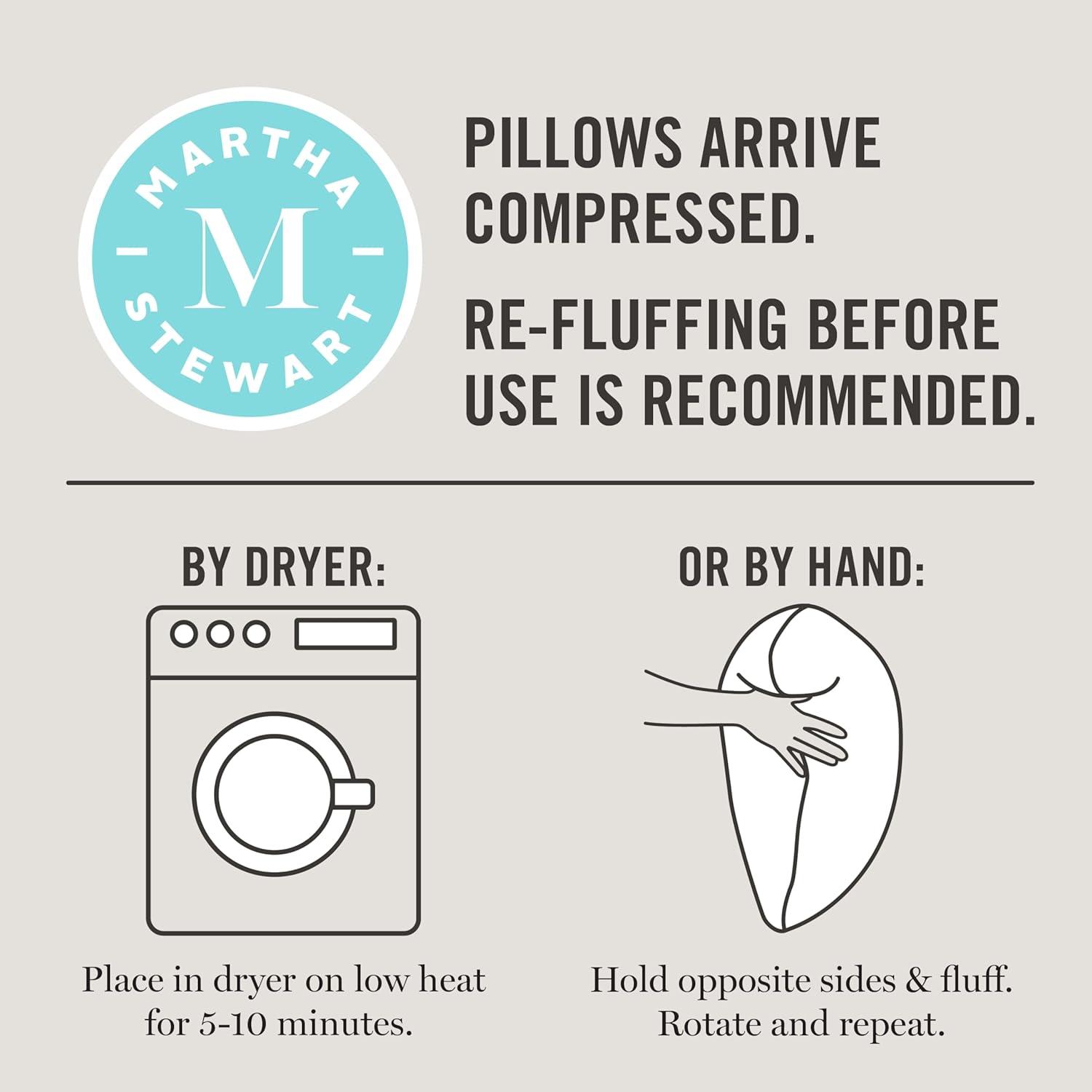 imageMartha Stewart Classic Comfort Down Alternative Pillows King Size Set of 2 Firm Support for Stomach Back and Side SleepersWhite