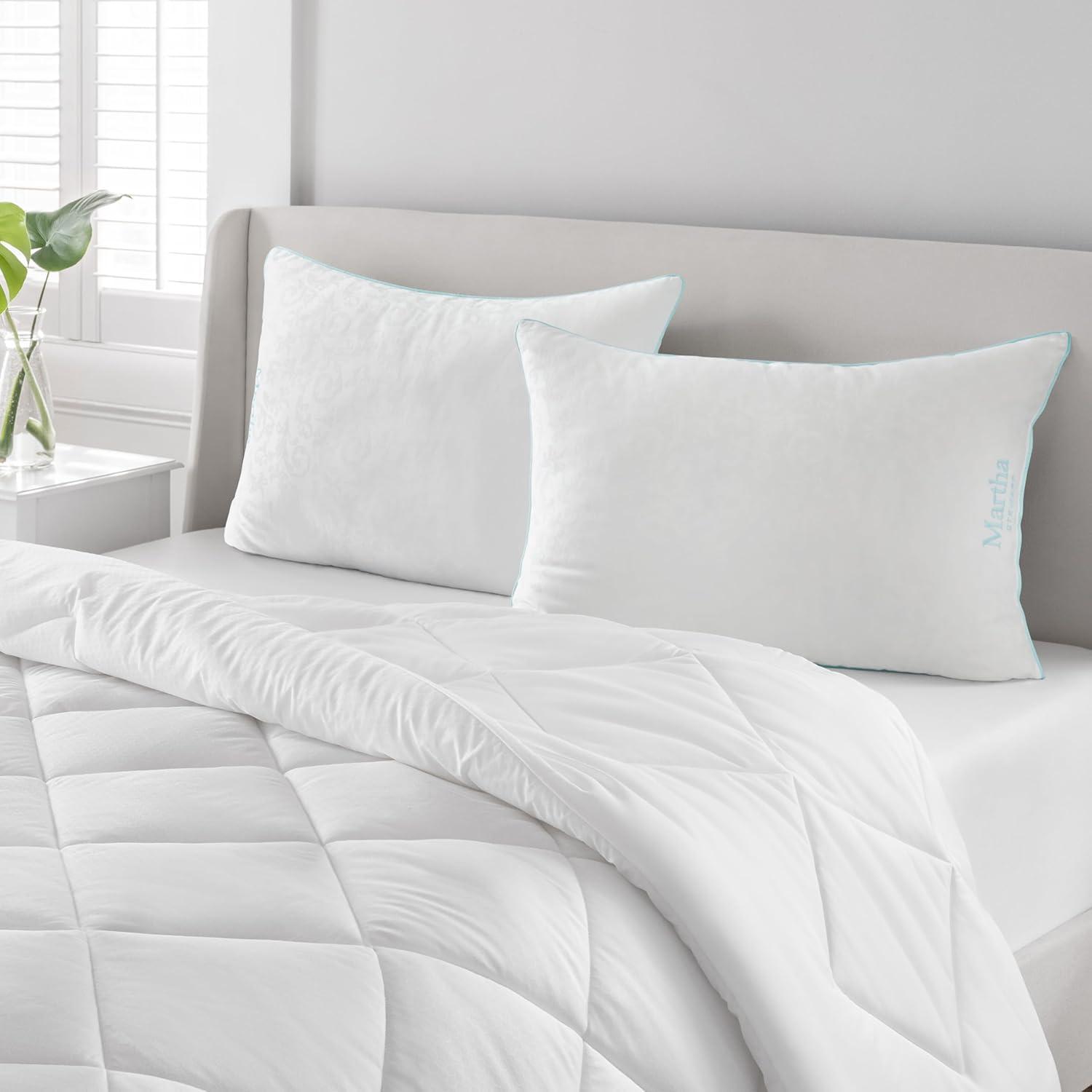 imageMartha Stewart Classic Comfort Down Alternative Pillows King Size Set of 2 Firm Support for Stomach Back and Side SleepersWhite