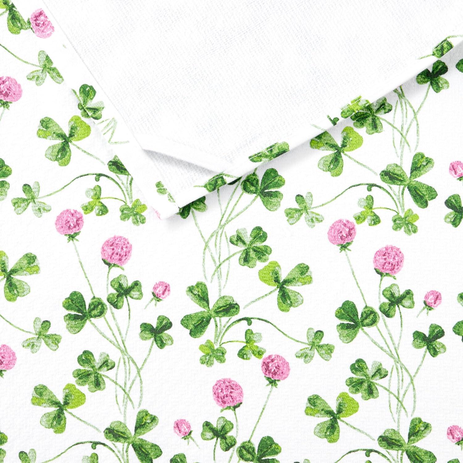 imageMartha Stewart Clover Meadow Kitchen Towel Set 3Pack Absorbent 100 Cotton St Patricks Day WhiteGreen 13quotx175quot