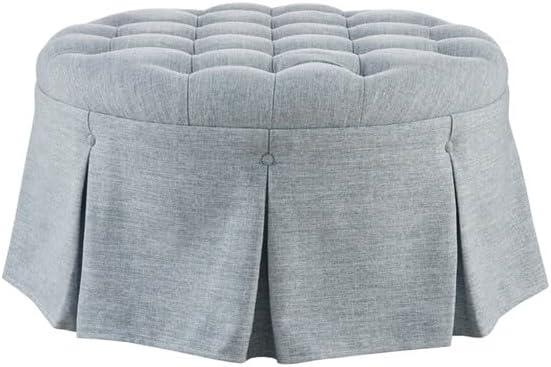 imageMartha Stewart Cocktail Ottoman for Living Room Fully Upholstered Button Tufted Round Ottoman Footrest Pleated Skirt Extra Seating Bedroom Ottoman Furniture Decor Terry 32quot W Light BlueLight Blue