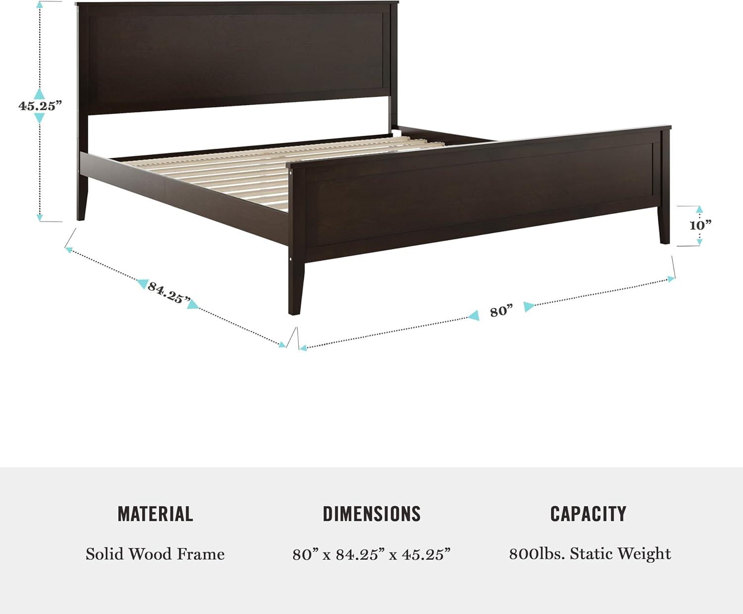 imageMartha Stewart Corbin Solid Wood Platform Bed with Wooden Headboard and Footboard Wood Slat Foundation No Box Spring Needed King Brown GrayDark Brown