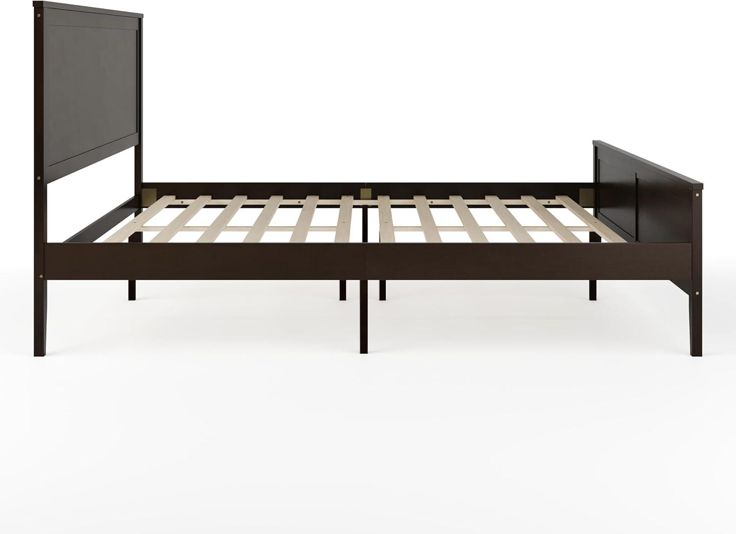 imageMartha Stewart Corbin Solid Wood Platform Bed with Wooden Headboard and Footboard Wood Slat Foundation No Box Spring Needed King Brown GrayDark Brown