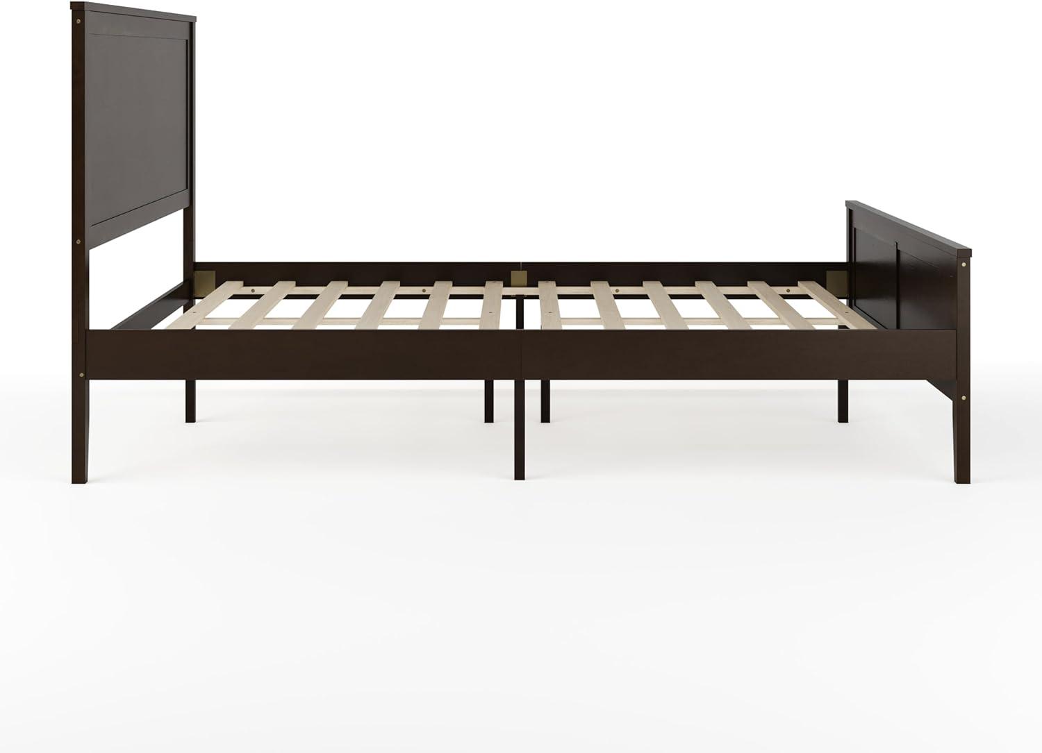 imageMartha Stewart Corbin Solid Wood Platform Bed with Wooden Headboard and Footboard Wood Slat Foundation No Box Spring Needed King Brown GrayDark Brown