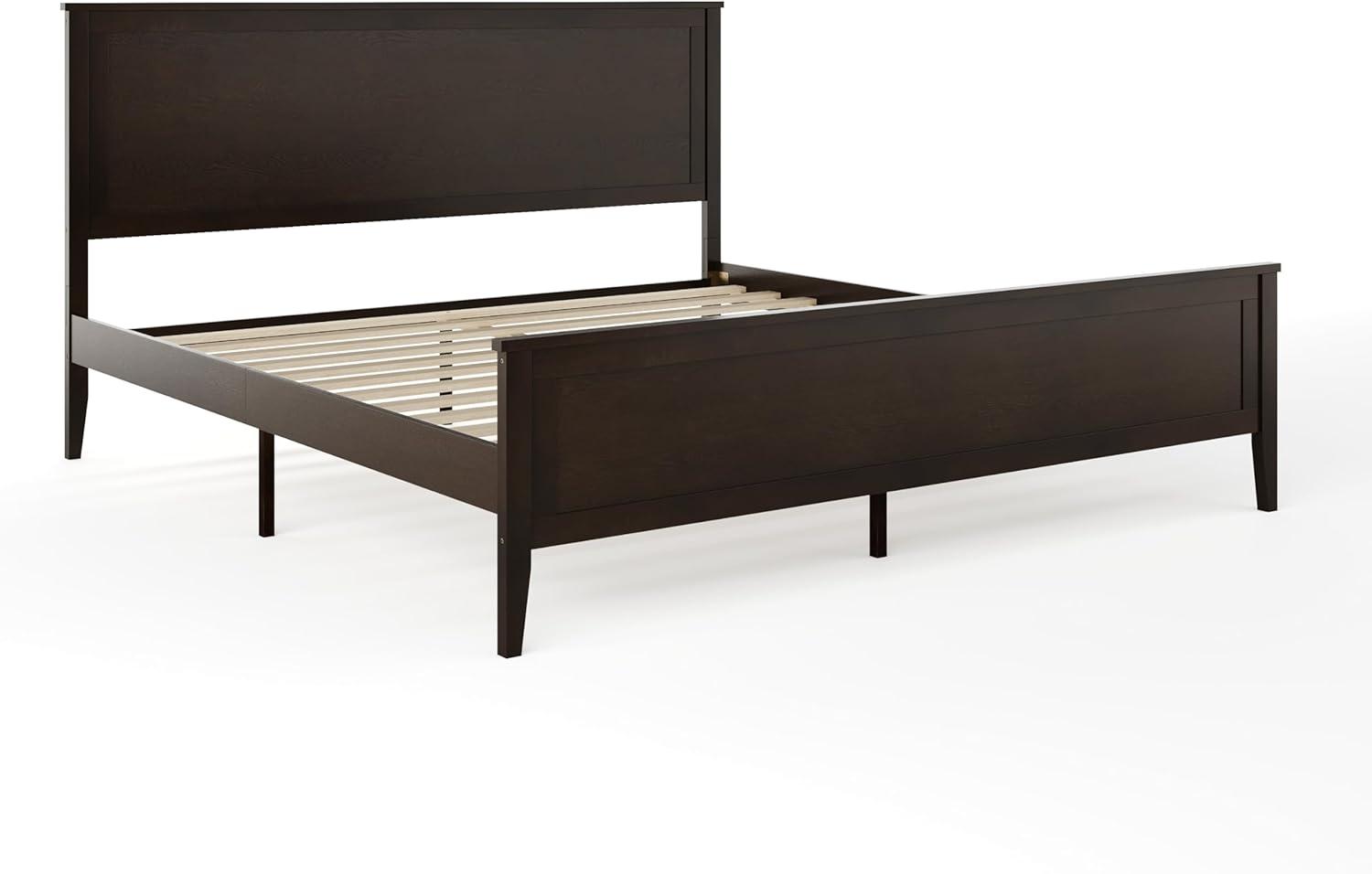 imageMartha Stewart Corbin Solid Wood Platform Bed with Wooden Headboard and Footboard Wood Slat Foundation No Box Spring Needed King Brown GrayDark Brown