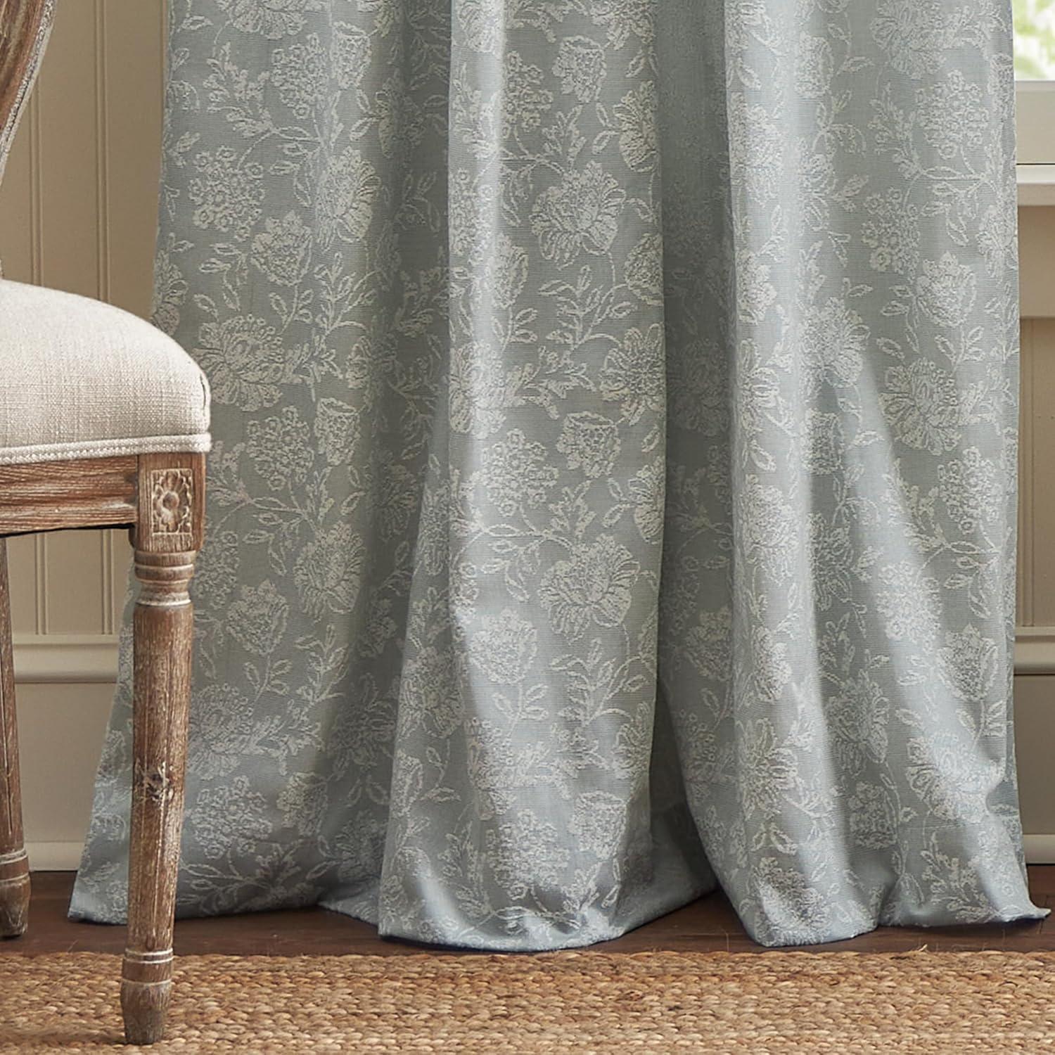 imageMartha Stewart Cottage Floral Jacquard Room Darkening Lined Rod PocketBack Tab Window Curtain Panel Pair 95quot Light BlueLight Blue