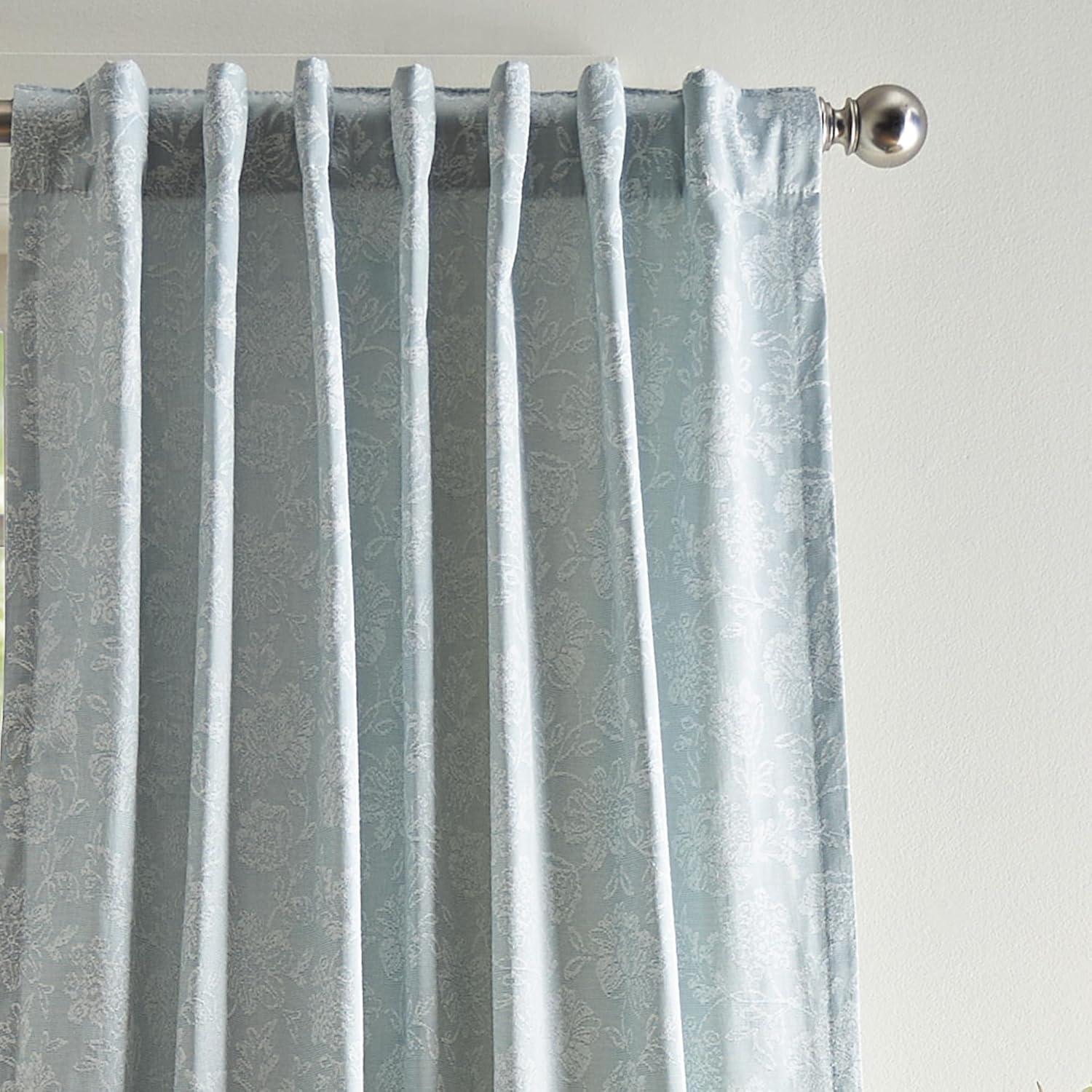 imageMartha Stewart Cottage Floral Jacquard Room Darkening Lined Rod PocketBack Tab Window Curtain Panel Pair 95quot Light BlueLight Blue