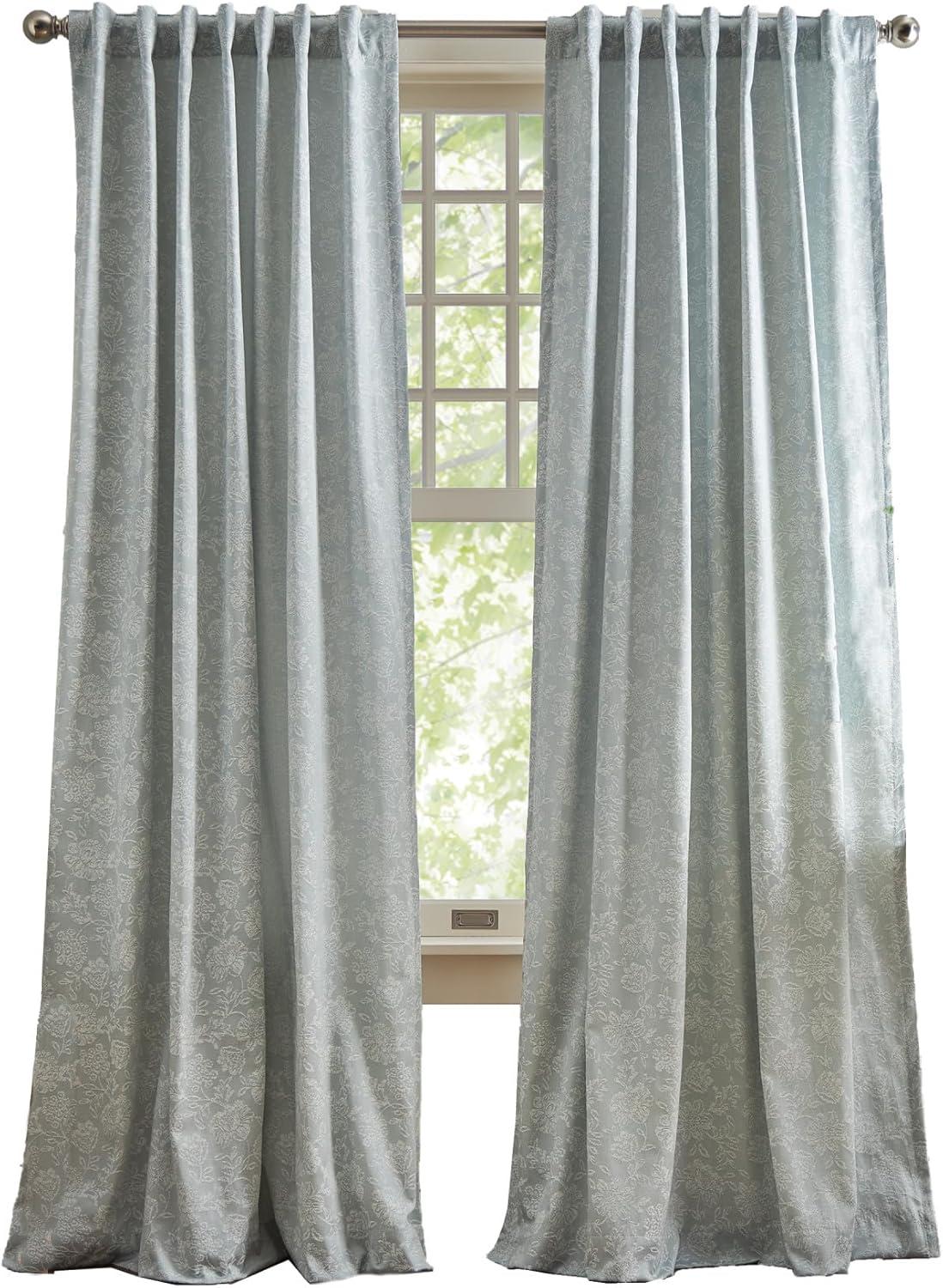 imageMartha Stewart Cottage Floral Jacquard Room Darkening Lined Rod PocketBack Tab Window Curtain Panel Pair 95quot Light BlueLight Blue
