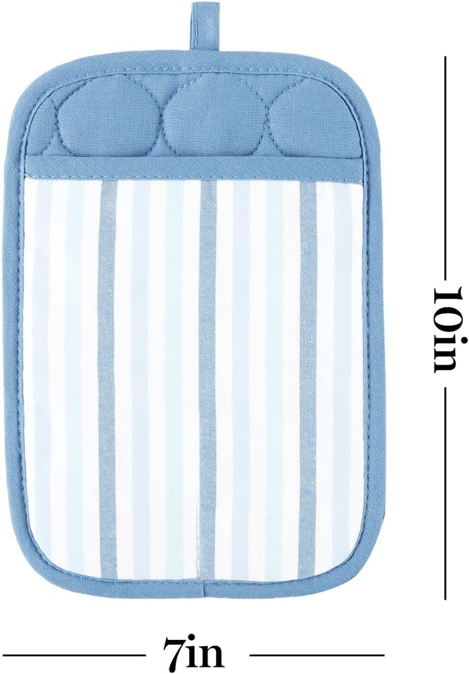 imageMartha Stewart Daisy Stripe Pot Holder Set 2Pack Green 7quotx10quotBlue