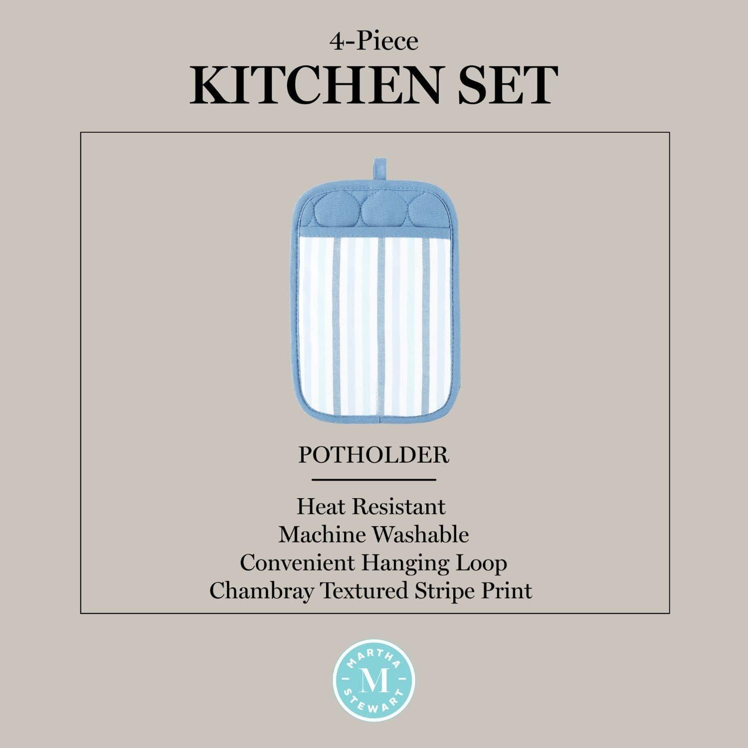 imageMartha Stewart Daisy Stripe Pot Holder Set 2Pack Green 7quotx10quotBlue