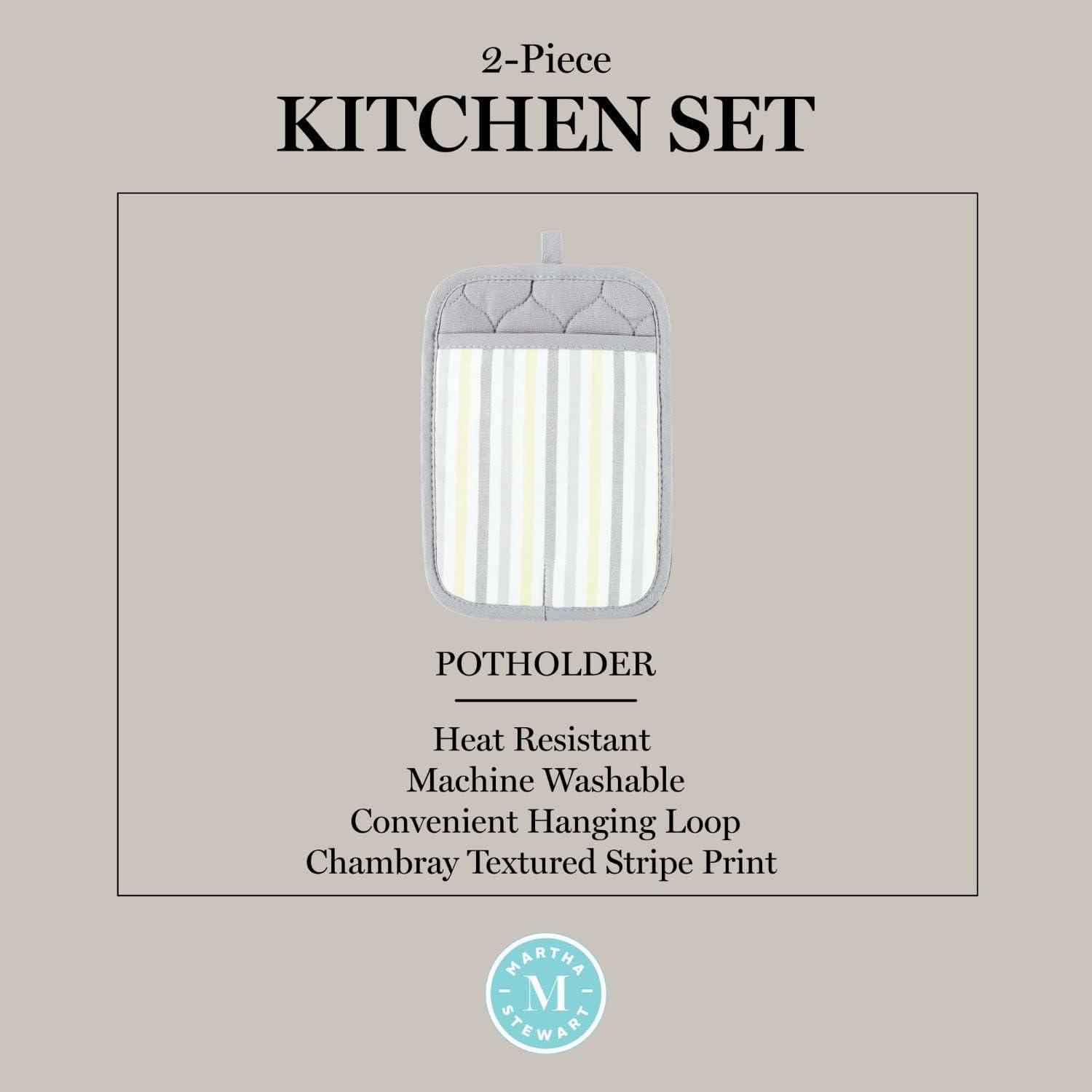imageMartha Stewart Daisy Stripe Pot Holder Set 2Pack Green 7quotx10quotGreyYellow