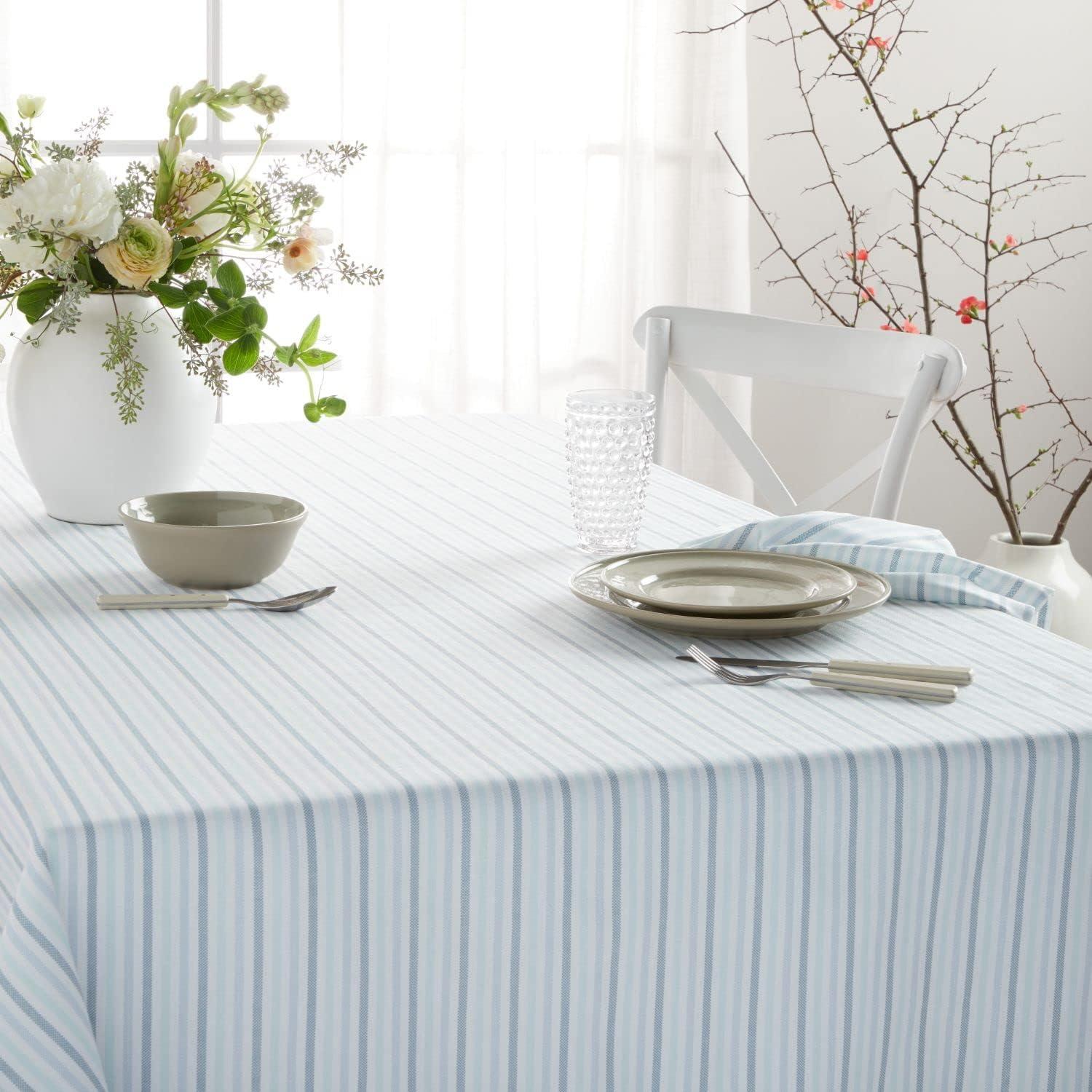 imageMartha Stewart Daisy Stripe Tablecloth Single Pack BeigeBrown 60quotx84quotBlue