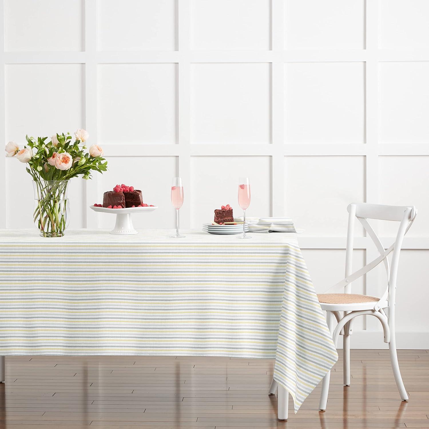 imageMartha Stewart Daisy Stripe Tablecloth Single Pack BeigeBrown 60quotx84quotGreyYellow