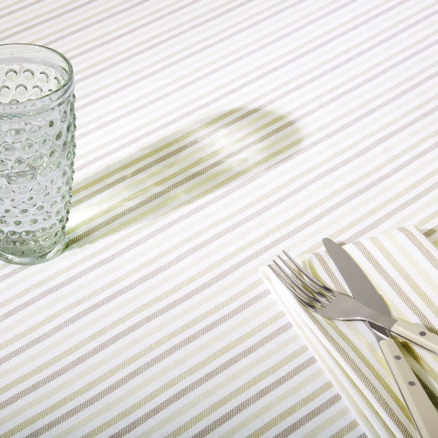 imageMartha Stewart Daisy Stripe Tablecloth Single Pack BeigeBrown 60quotx84quotLinen