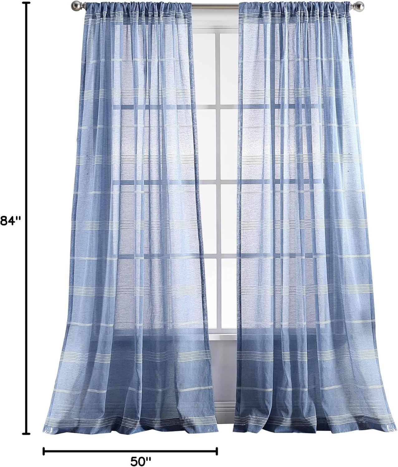 imageMartha Stewart Delicate Stripe Sheer Rod Pocket Window Curtain Panel Pair for Living Room 84quot WhiteIndigo