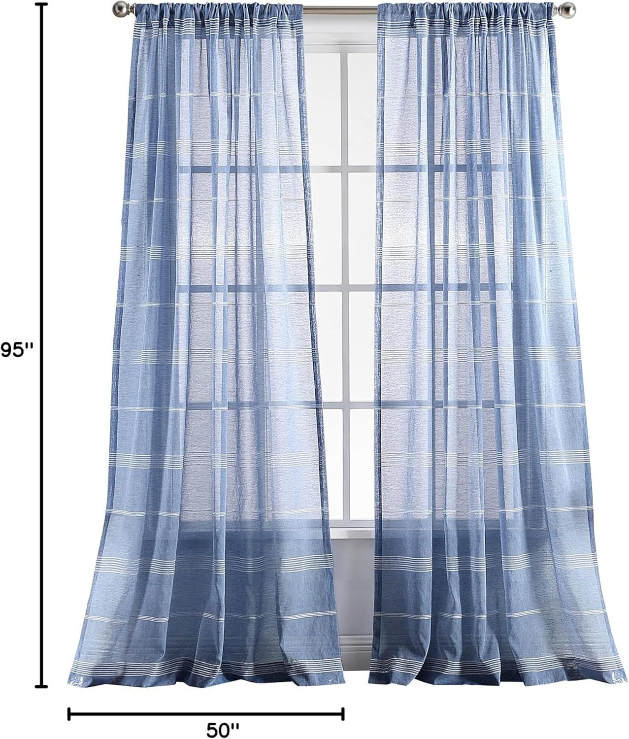 imageMartha Stewart Delicate Stripe Sheer Rod Pocket Window Curtain Panel Pair for Living Room 84quot WhiteIndigo