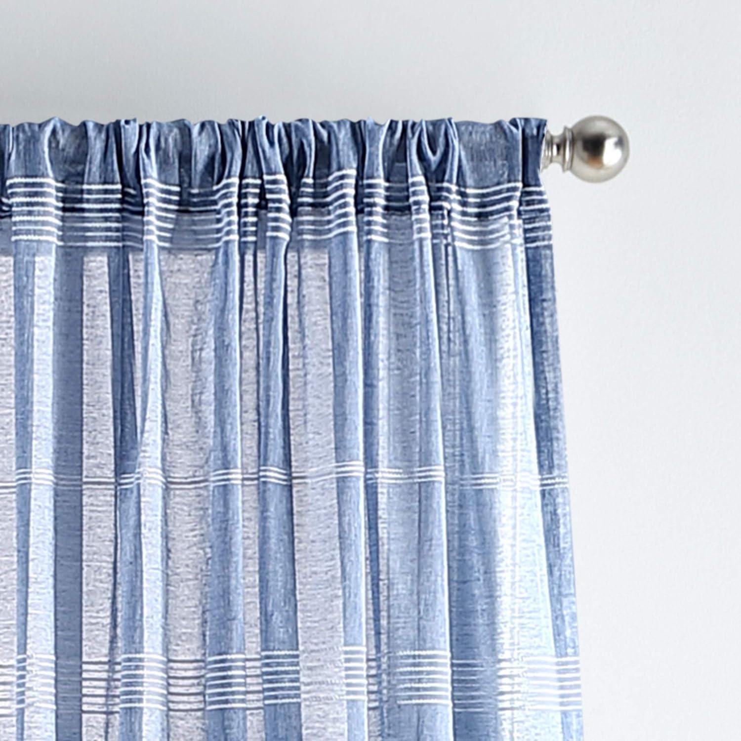 imageMartha Stewart Delicate Stripe Sheer Rod Pocket Window Curtain Panel Pair for Living Room 84quot WhiteIndigo