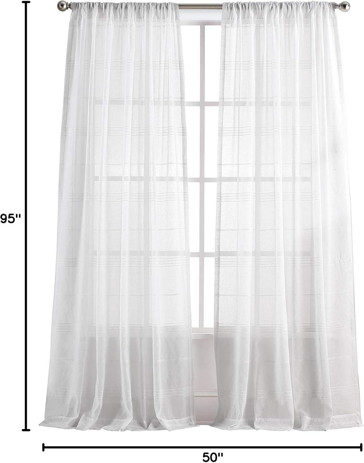 imageMartha Stewart Delicate Stripe Sheer Rod Pocket Window Curtain Panel Pair for Living Room 84quot WhiteWhite