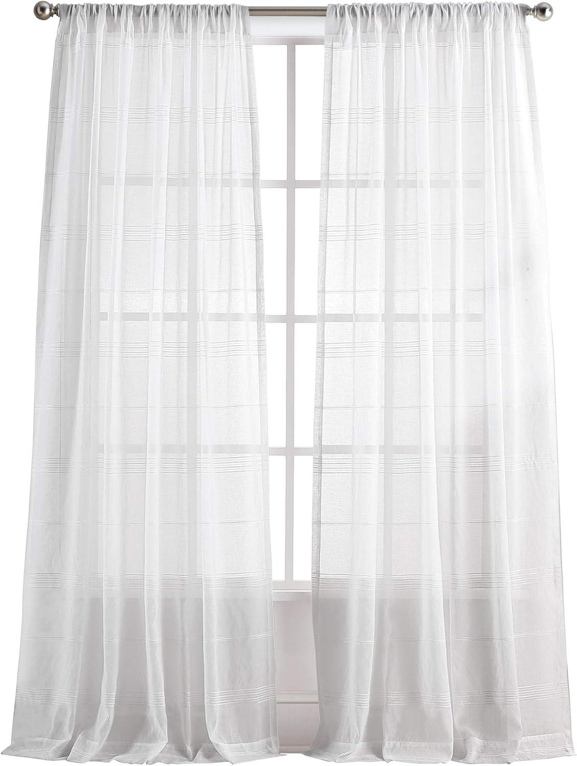 imageMartha Stewart Delicate Stripe Sheer Rod Pocket Window Curtain Panel Pair for Living Room 84quot WhiteWhite