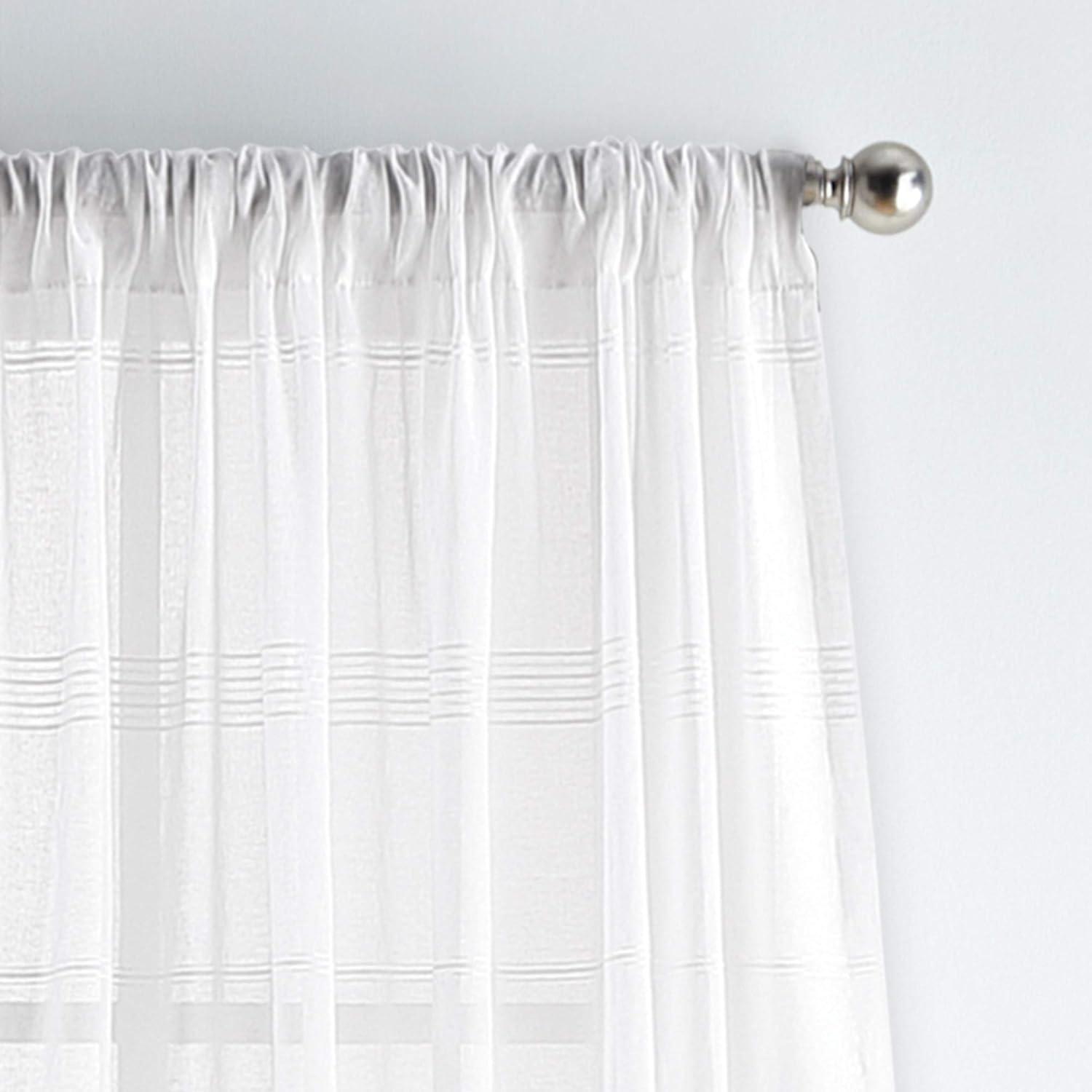 imageMartha Stewart Delicate Stripe Sheer Rod Pocket Window Curtain Panel Pair for Living Room 84quot WhiteWhite
