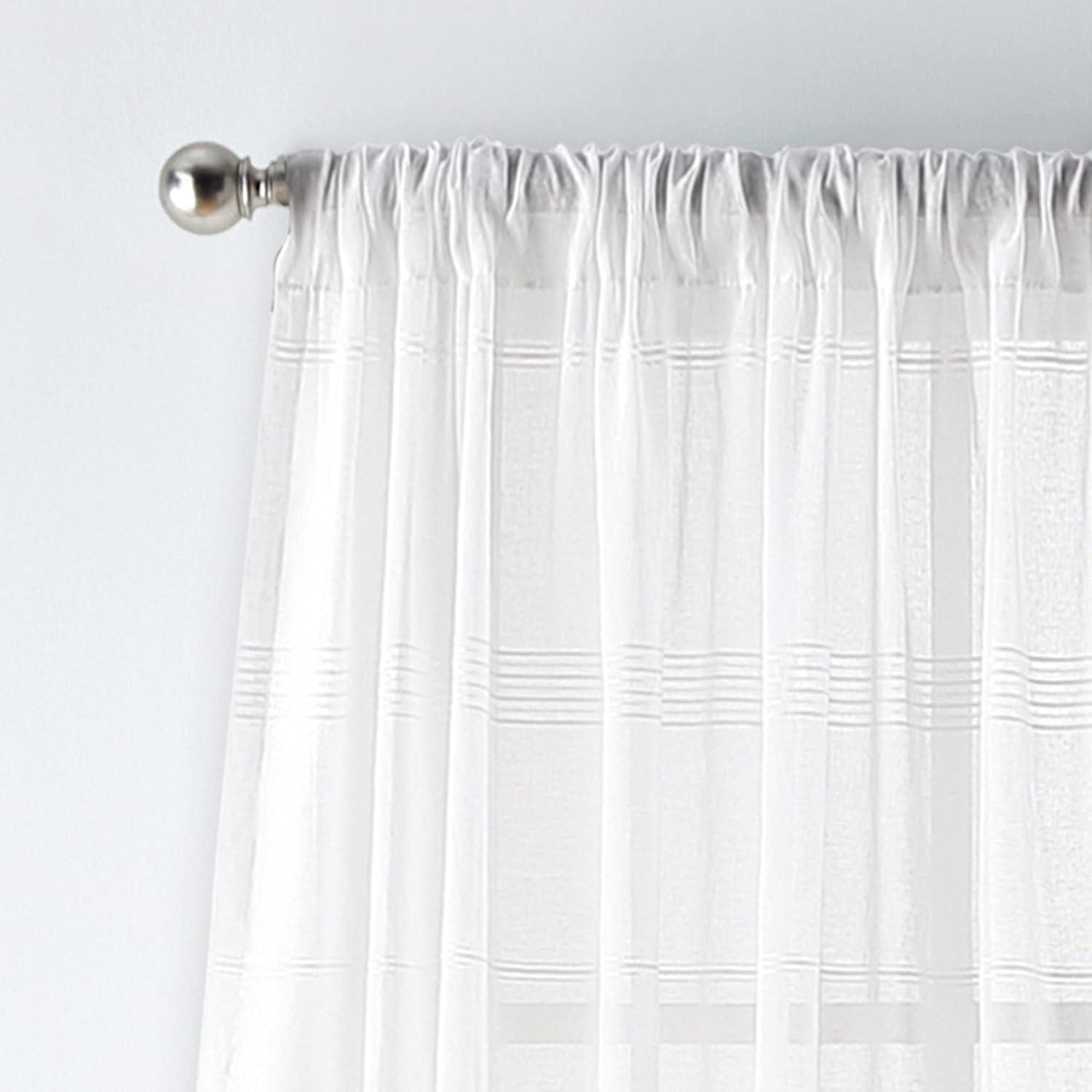 imageMartha Stewart Delicate Stripe Sheer Rod Pocket Window Curtain Panel Pair for Living Room 84quot WhiteWhite