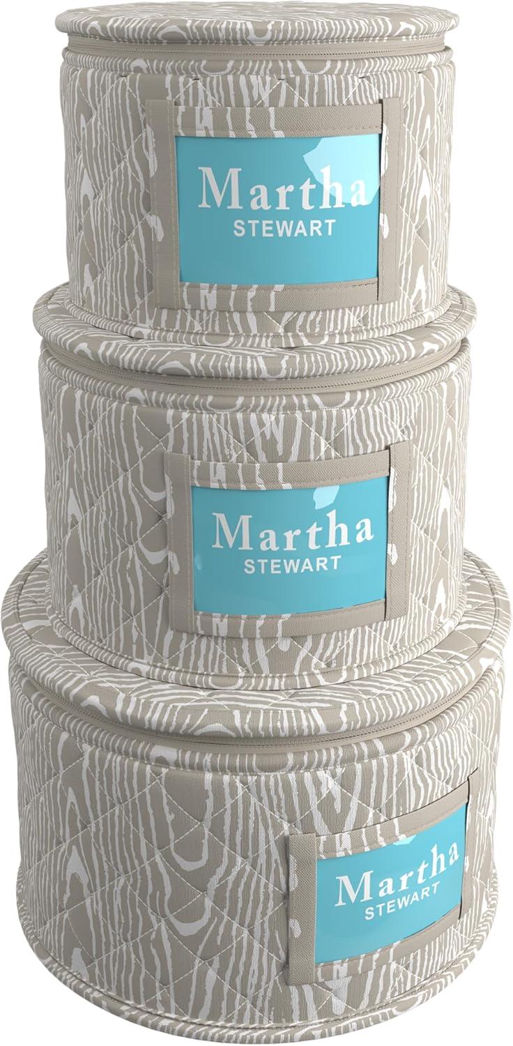 imageMartha Stewart Dinnerware Stemware Glassware Stackable Organizer Home Storage Container Case 3 Piece Dinnerware Set Organizer For Dessert Salad and Dinner Plates With Felt Dividers MintSkyland Faux Bois