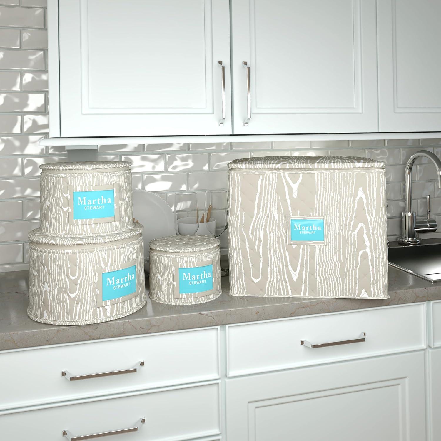 imageMartha Stewart Dinnerware Stemware Glassware Stackable Organizer Home Storage Container Case 3 Piece Dinnerware Set Organizer For Dessert Salad and Dinner Plates With Felt Dividers MintSkyland Faux Bois