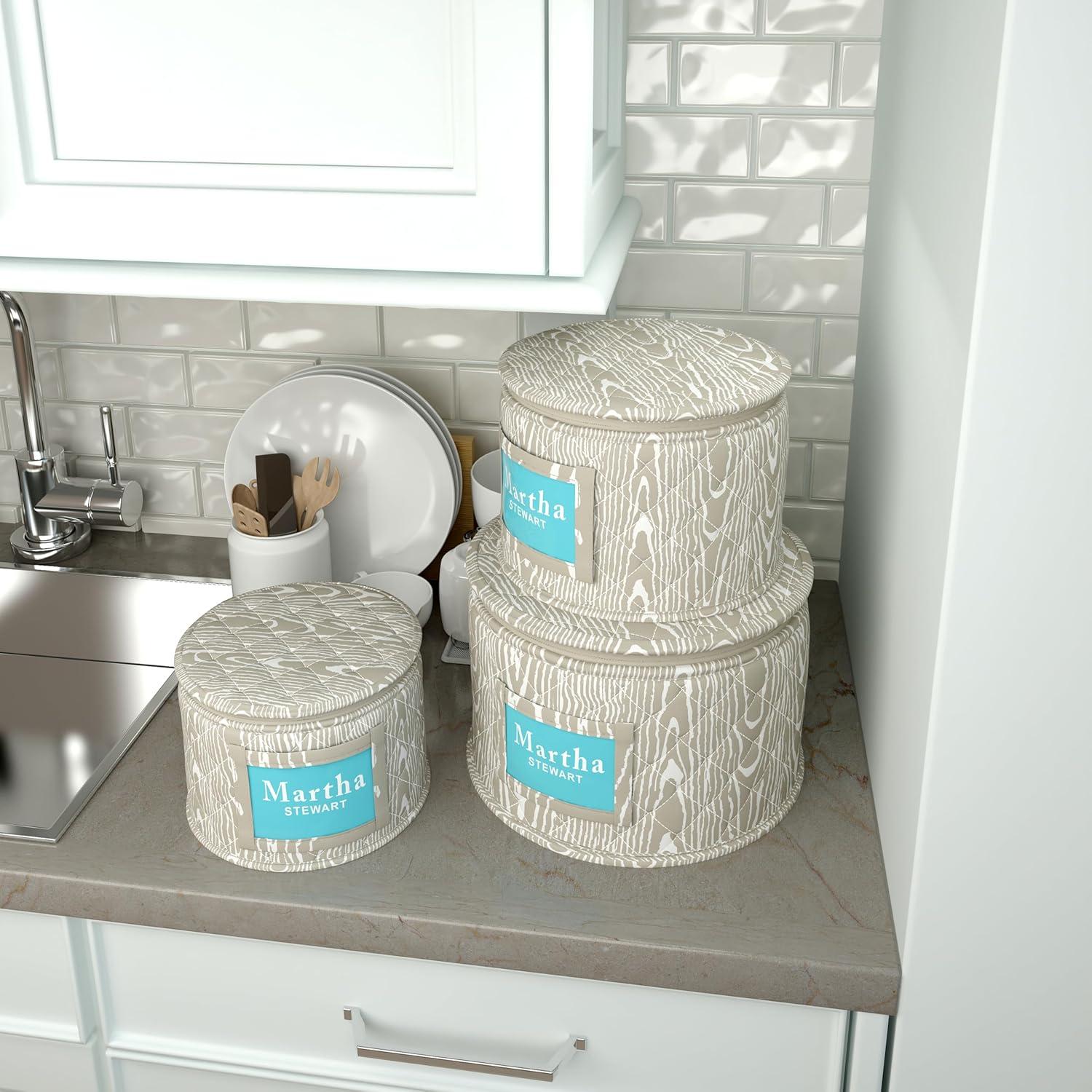 imageMartha Stewart Dinnerware Stemware Glassware Stackable Organizer Home Storage Container Case 3 Piece Dinnerware Set Organizer For Dessert Salad and Dinner Plates With Felt Dividers MintSkyland Faux Bois