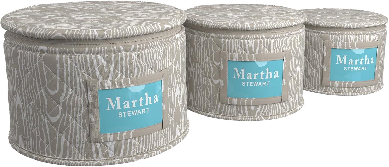 imageMartha Stewart Dinnerware Stemware Glassware Stackable Organizer Home Storage Container Case 3 Piece Dinnerware Set Organizer For Dessert Salad and Dinner Plates With Felt Dividers MintSkyland Faux Bois