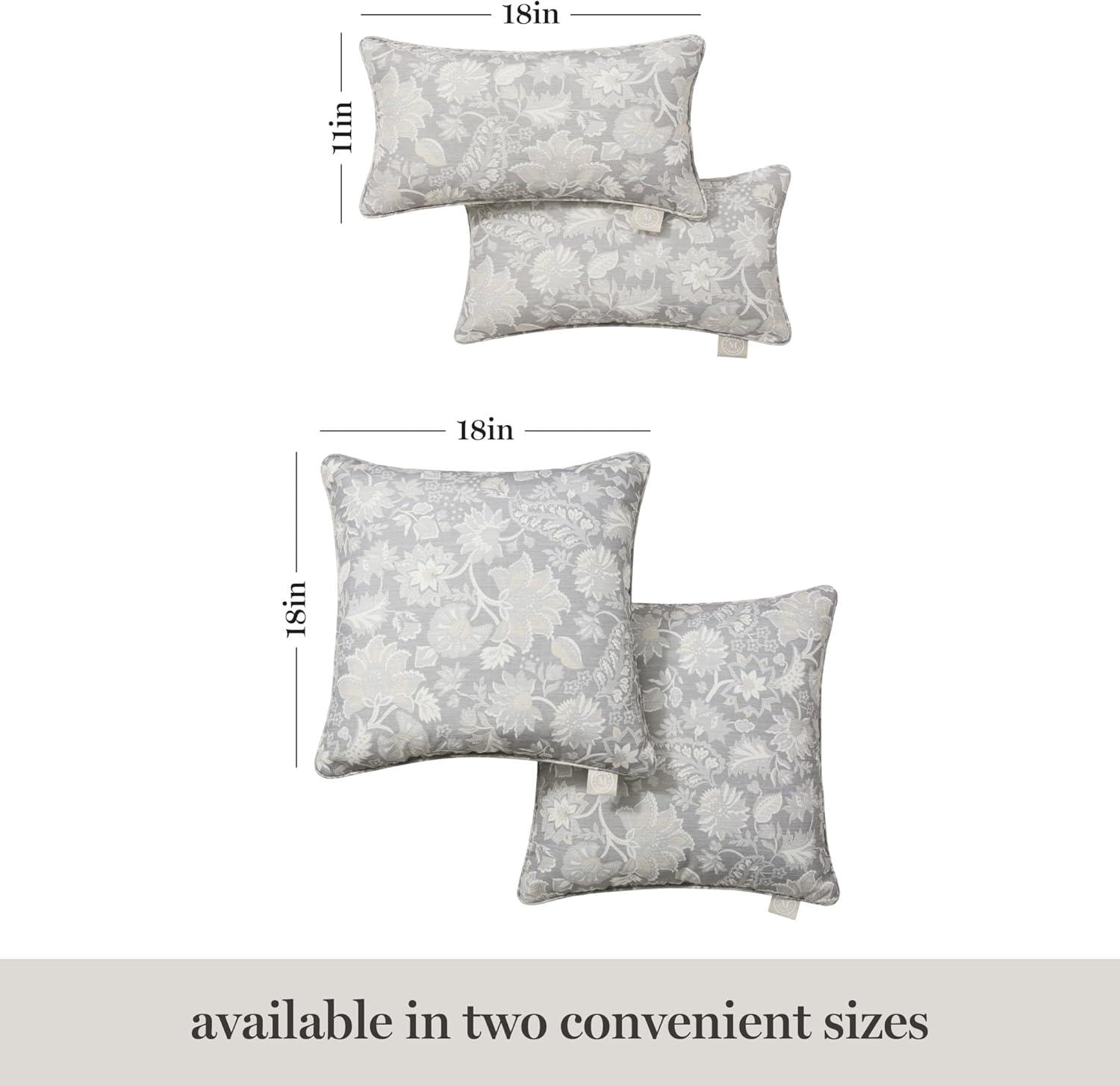 imageMartha Stewart Distressed Jacobean Indoor Outdoor Decorative Lumbar Pillow 2Pack Set UV Fade Resistant Water Repellent Printed Floral Design Grey 11quotx18quotGrey