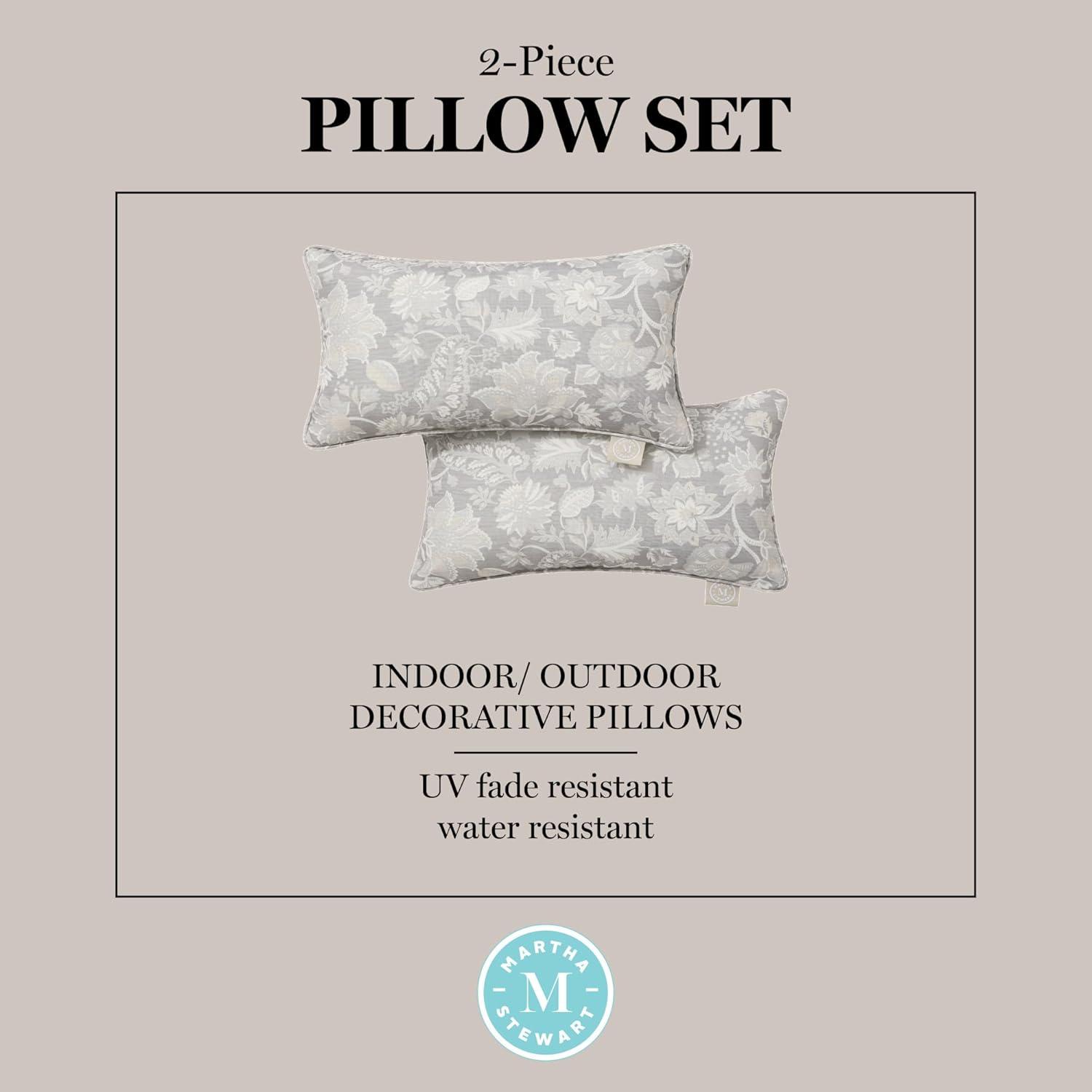 imageMartha Stewart Distressed Jacobean Indoor Outdoor Decorative Lumbar Pillow 2Pack Set UV Fade Resistant Water Repellent Printed Floral Design Grey 11quotx18quotGrey
