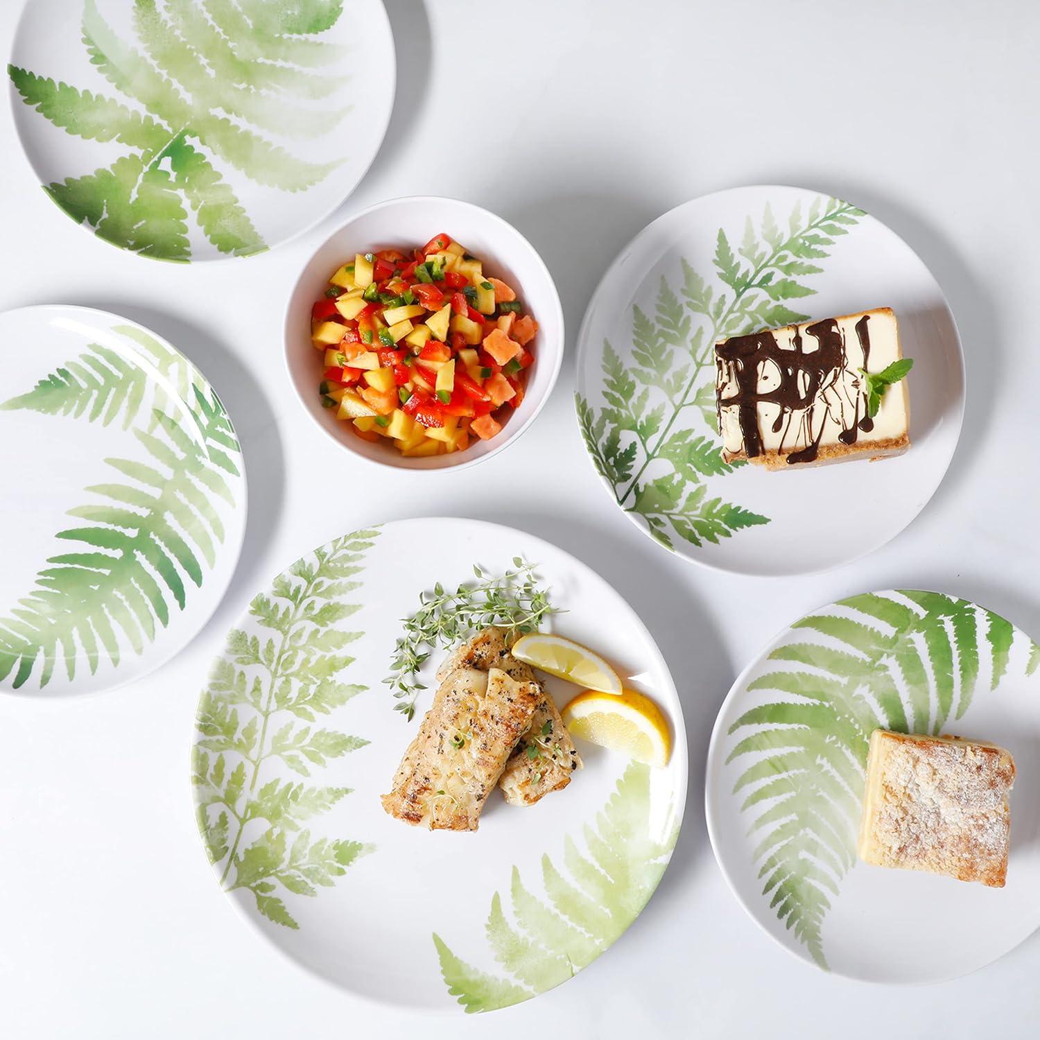 imageMartha Stewart Dragonfly 12 Piece Decorated Melamine Dinnerware Set WhiteFernview