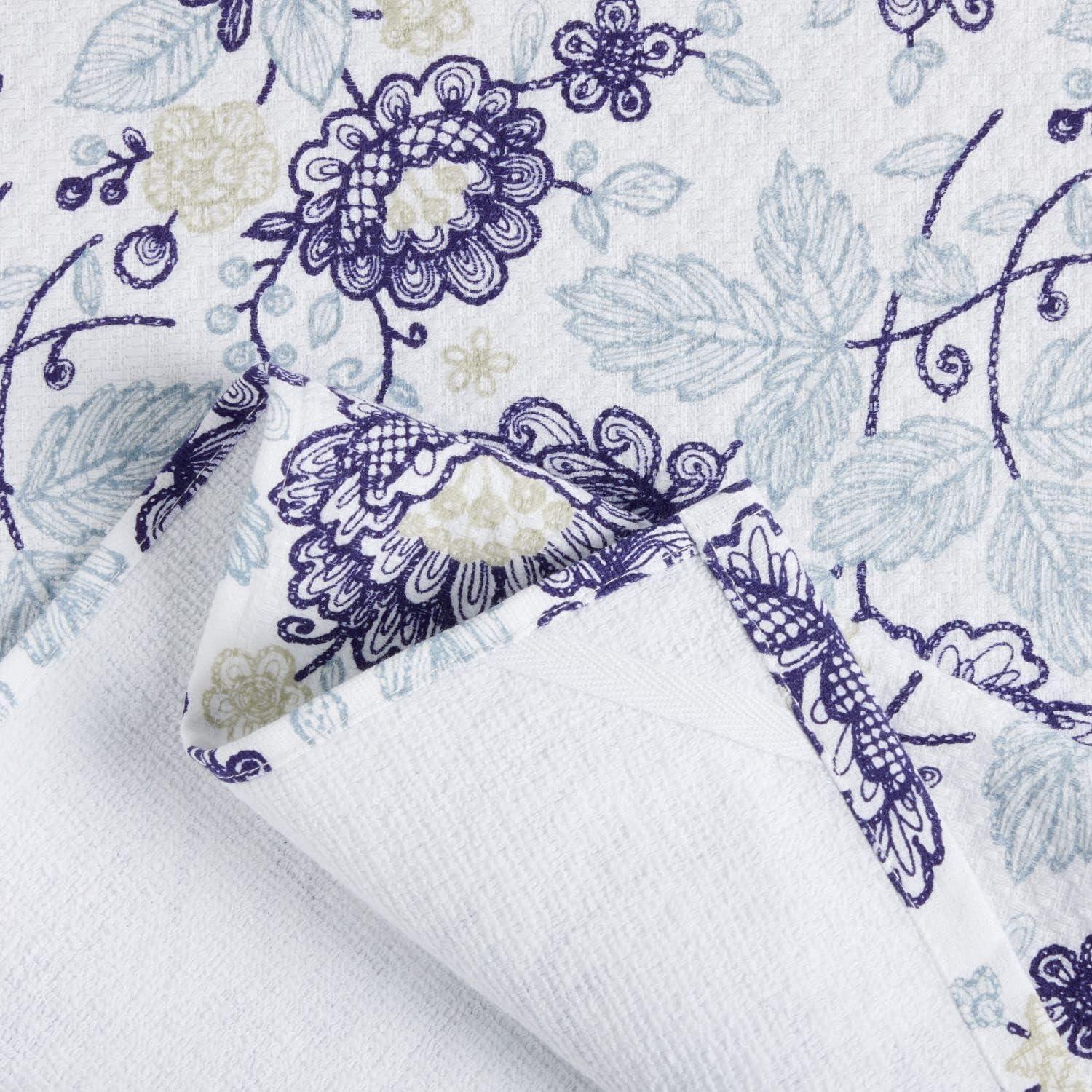 imageMartha Stewart Dual Purpose Kitchen Towel 2Pack Set Floral Vine 16quotx28quotEmbellished Floral