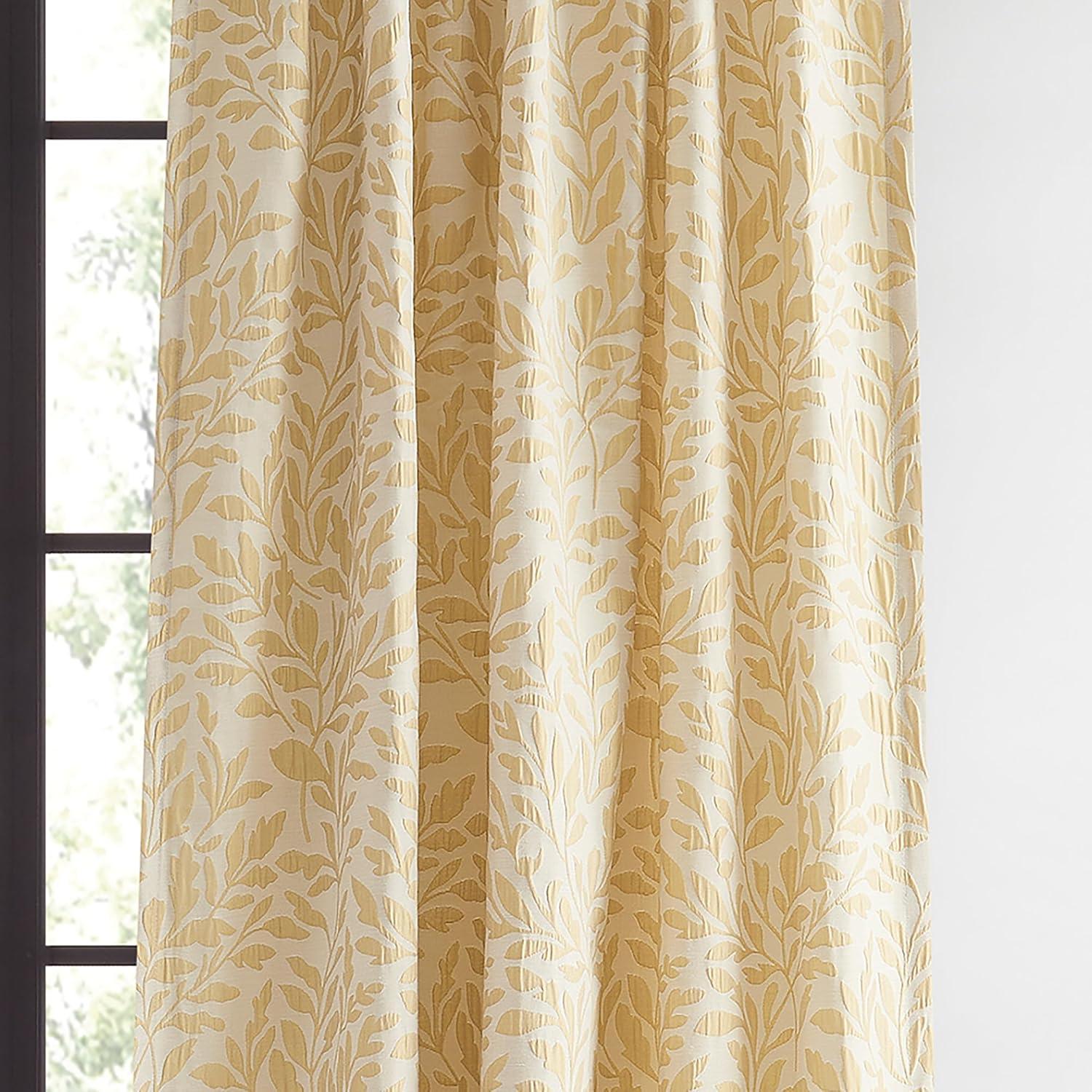imageMartha Stewart Elegant Curtains Light Filtering Vineyard Leaf Print Rod PocketBack Tab Window Curtain Panel Pair 95quot GoldGold