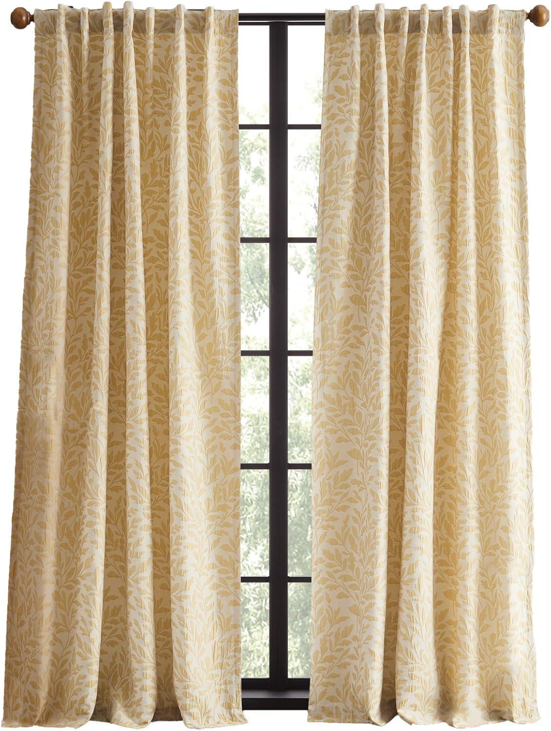 imageMartha Stewart Elegant Curtains Light Filtering Vineyard Leaf Print Rod PocketBack Tab Window Curtain Panel Pair 95quot GoldGold