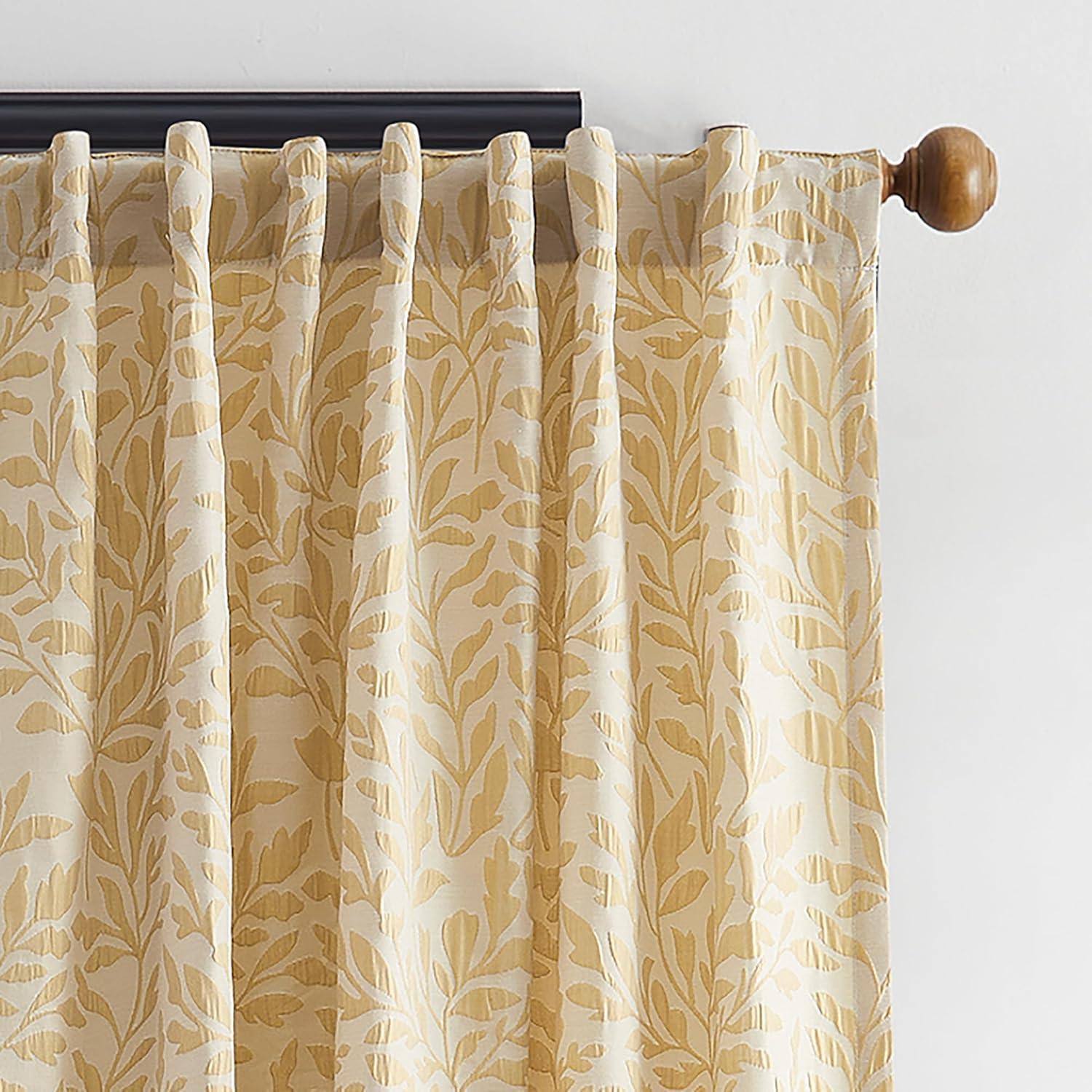 imageMartha Stewart Elegant Curtains Light Filtering Vineyard Leaf Print Rod PocketBack Tab Window Curtain Panel Pair 95quot GoldGold