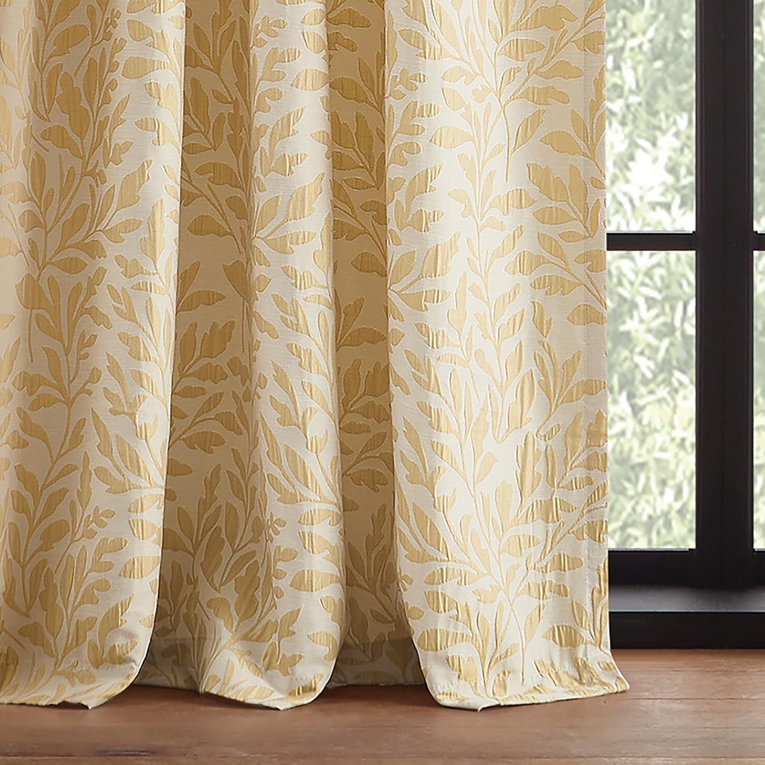 imageMartha Stewart Elegant Curtains Light Filtering Vineyard Leaf Print Rod PocketBack Tab Window Curtain Panel Pair 95quot GoldGold