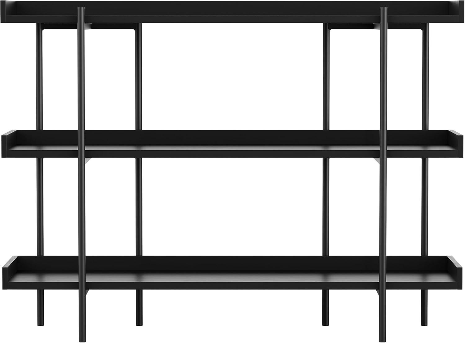 imageMartha Stewart Emmett 3 Shelf Bookcase with Vertical Metal Frame Home Office Storage Display Unit 35quot H Walnut Wood GrainPolished BrassBlack Wood GrainOil Rubbed Bronze Frame