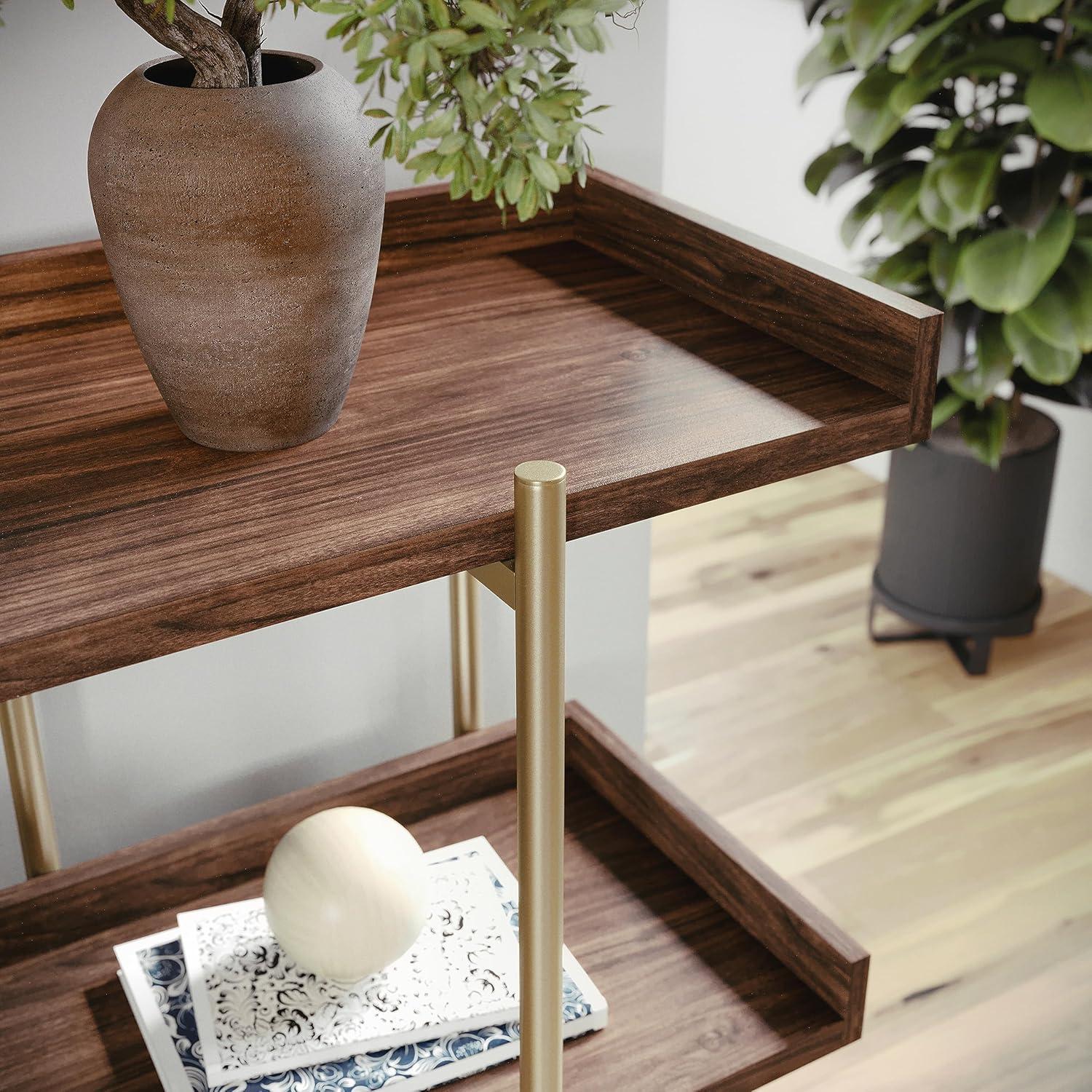 imageMartha Stewart Emmett 3 Shelf Bookcase with Vertical Metal Frame Home Office Storage Display Unit 35quot H Walnut Wood GrainPolished BrassWalnut Wood GrainPolished Brass Frame