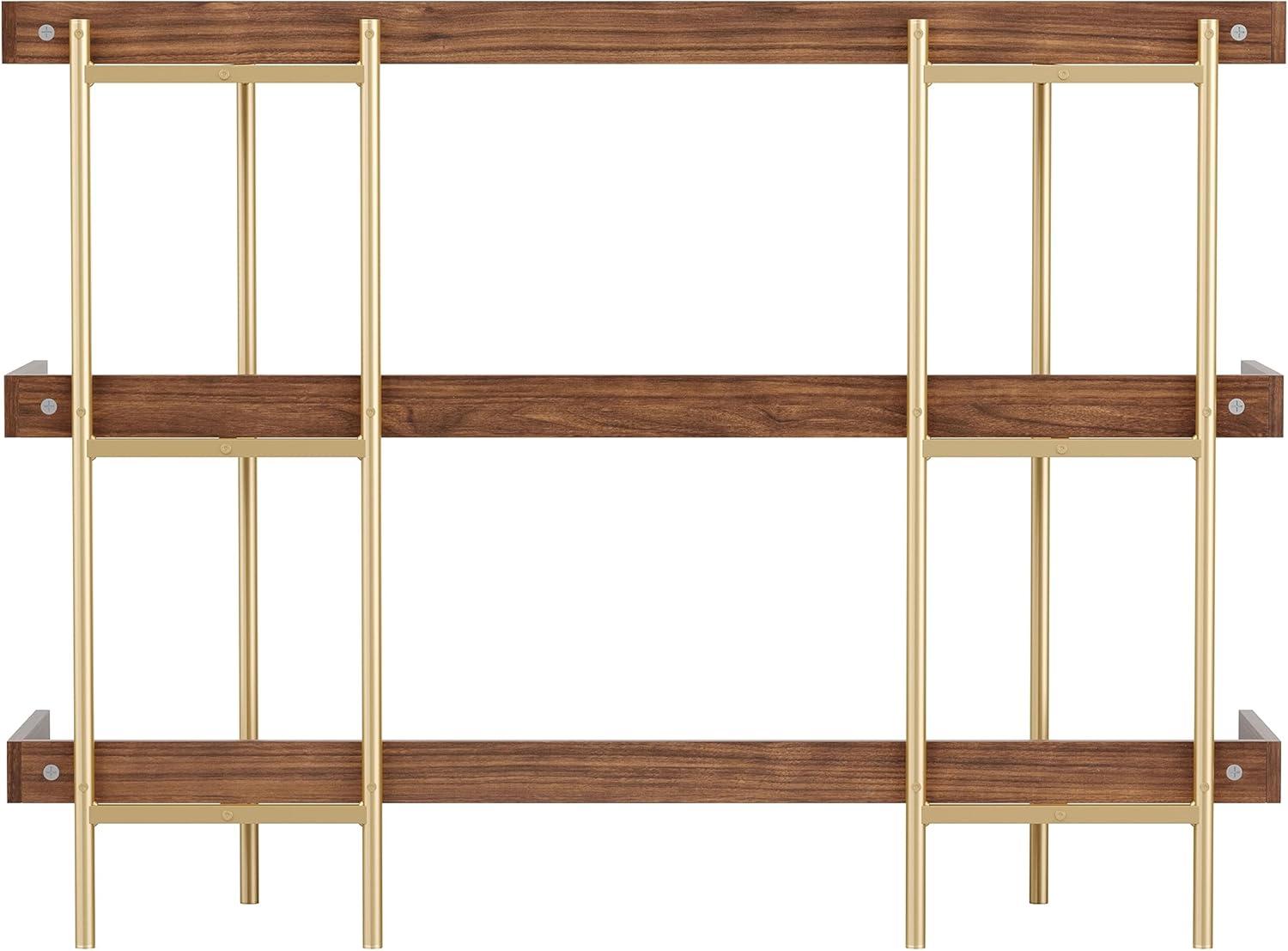 imageMartha Stewart Emmett 3 Shelf Bookcase with Vertical Metal Frame Home Office Storage Display Unit 35quot H Walnut Wood GrainPolished BrassWalnut Wood GrainPolished Brass Frame