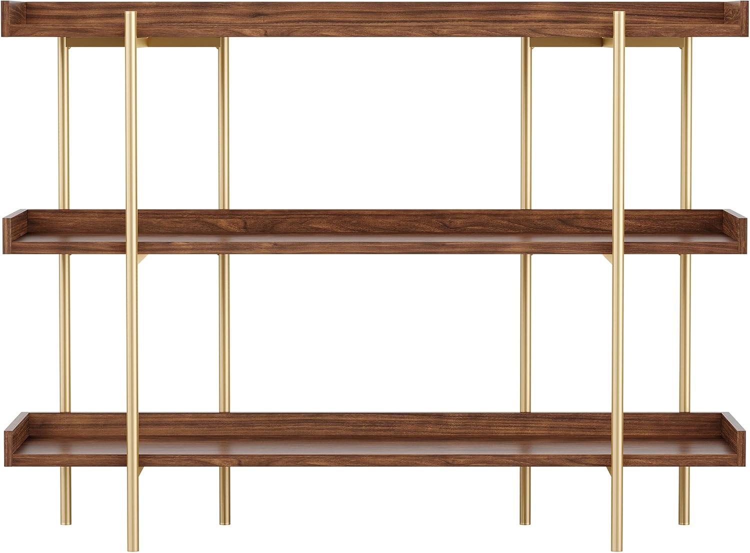 imageMartha Stewart Emmett 3 Shelf Bookcase with Vertical Metal Frame Home Office Storage Display Unit 35quot H Walnut Wood GrainPolished BrassWalnut Wood GrainPolished Brass Frame